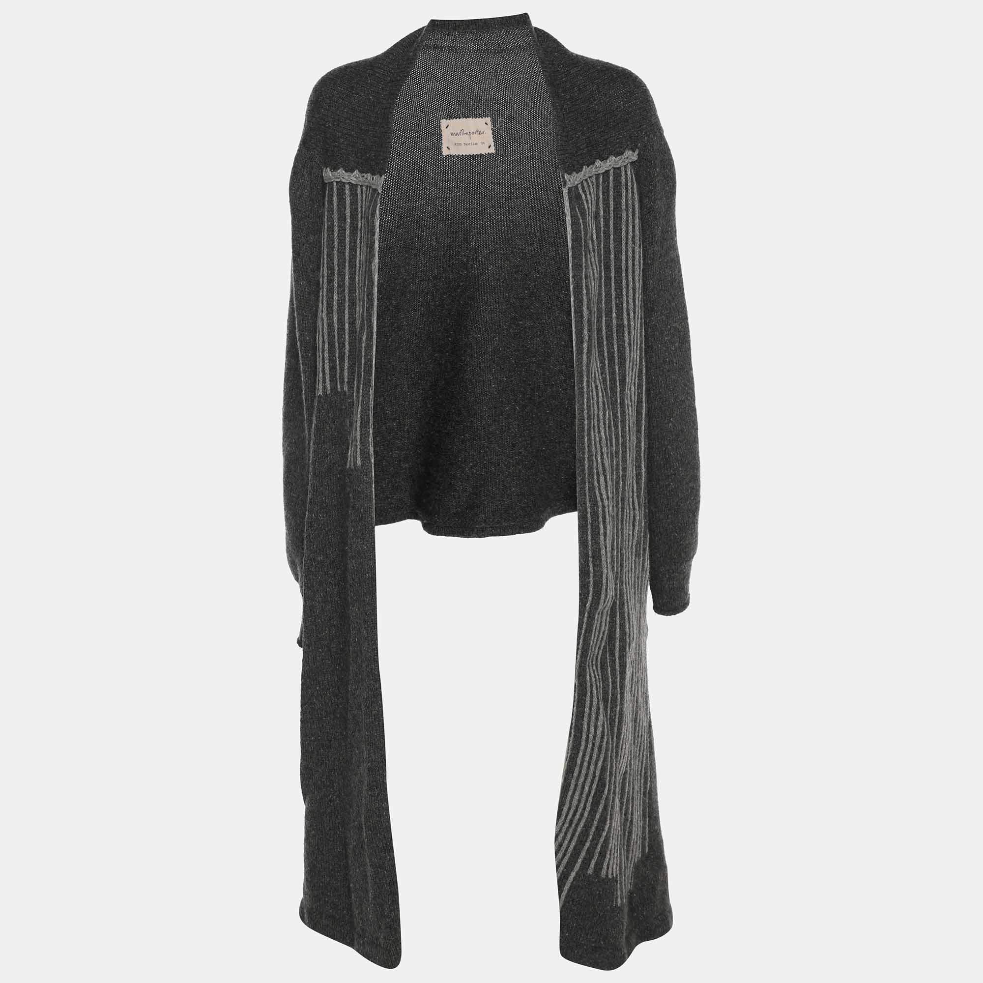 Pre Owned Martha Porter Grey Rib Knit Long Cardigan