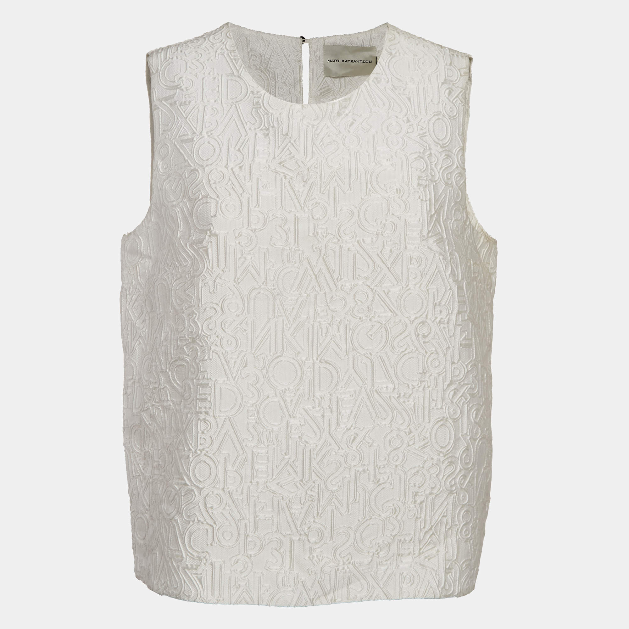 Mary Katrantzou Off-White Alphabet Jacquard Crepe Sleeveless Top L