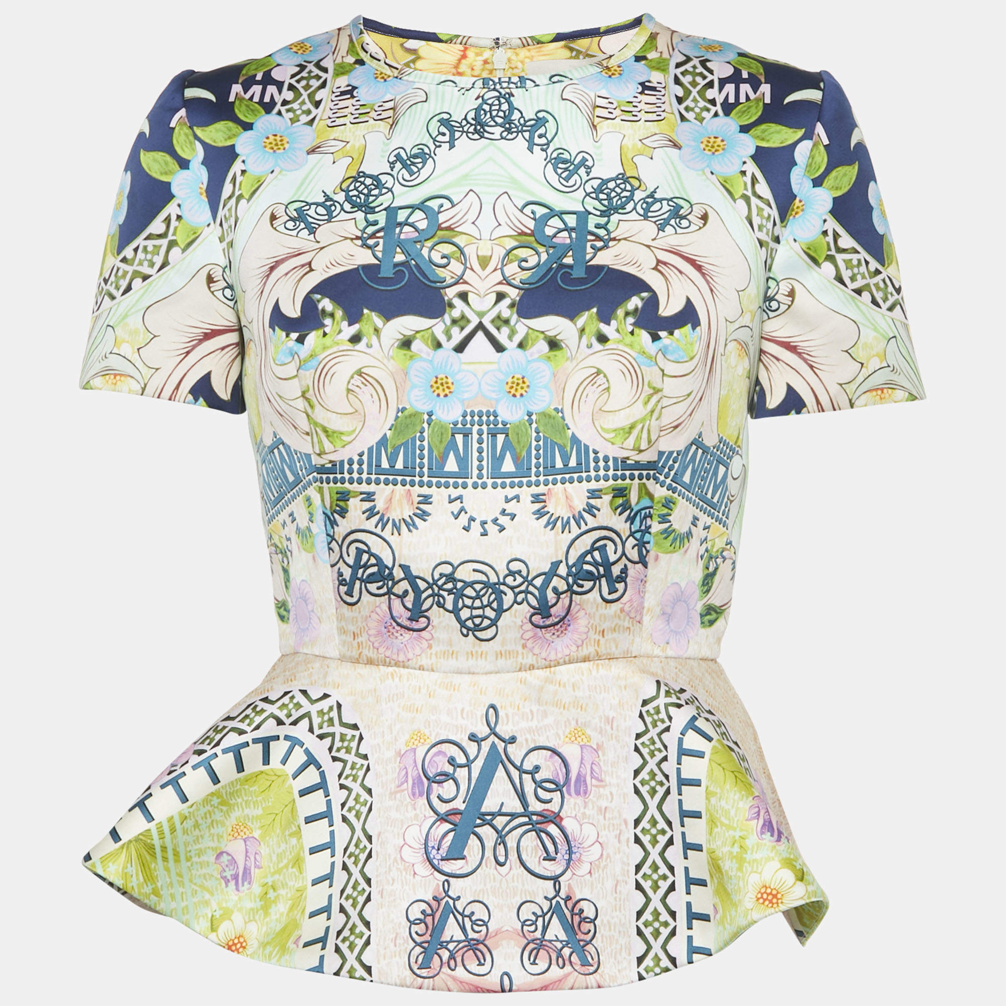 Pre Owned Mary Katrantzou Multicolor Printed Taffeta Peplum Top M