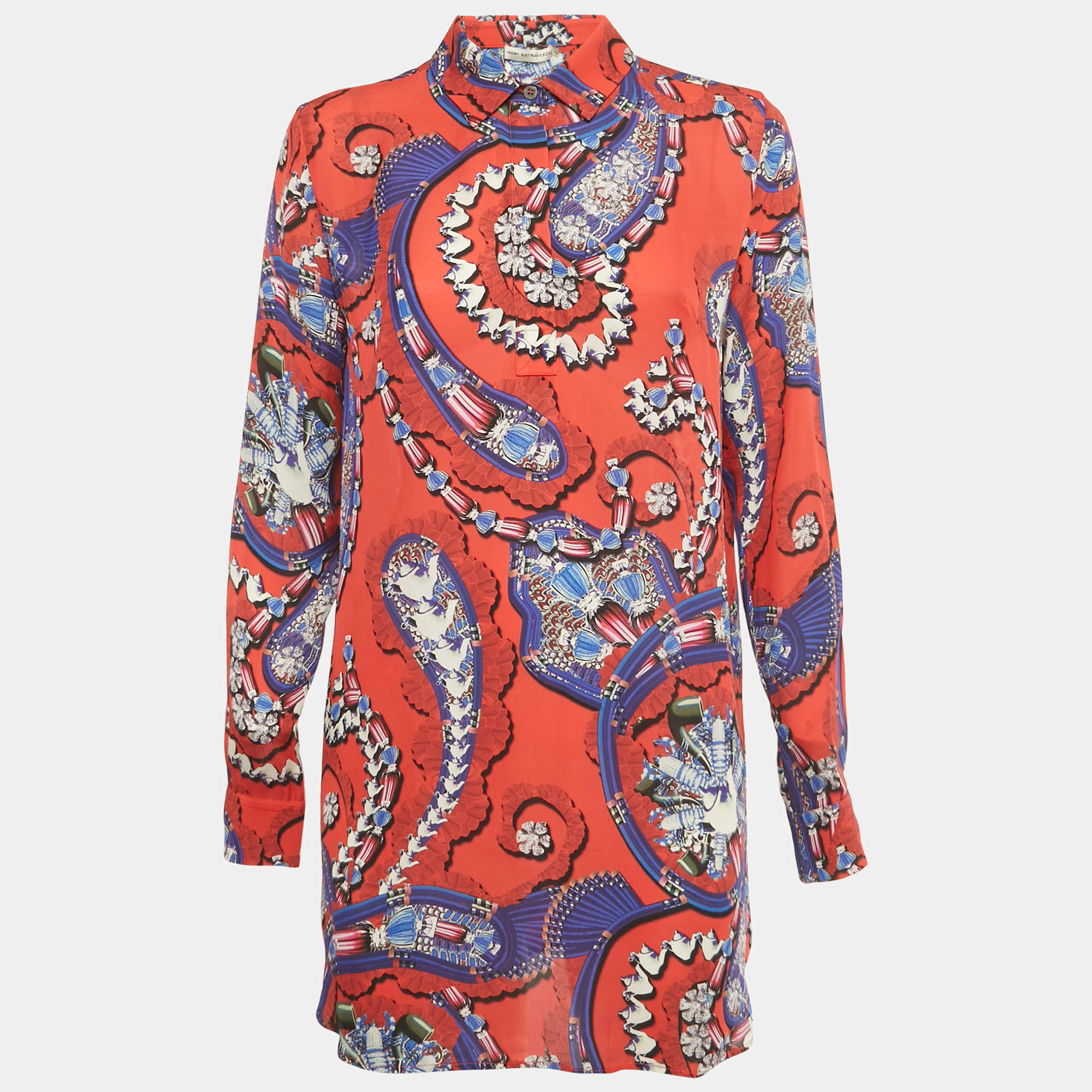 Pre Owned Mary Katrantzou Red Floral Print Silk Mini Dress XS