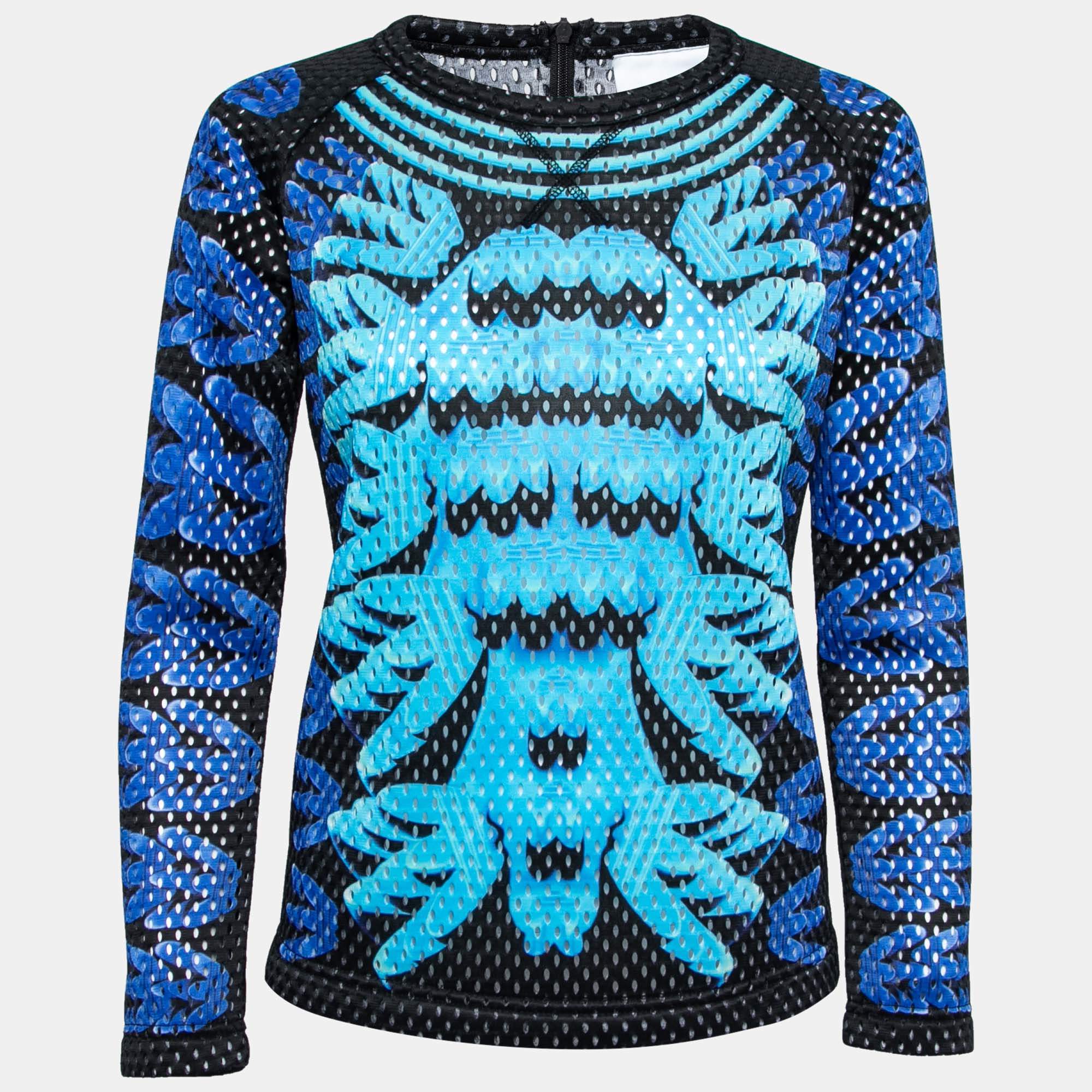 Adidas by Mary Kantrantzou Blue Perforated Neoprene Logo Print Top XS 