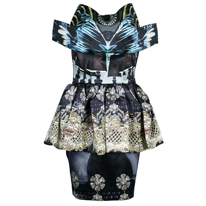 Mary Katrantzou Strapless Peplum Printed Dress M