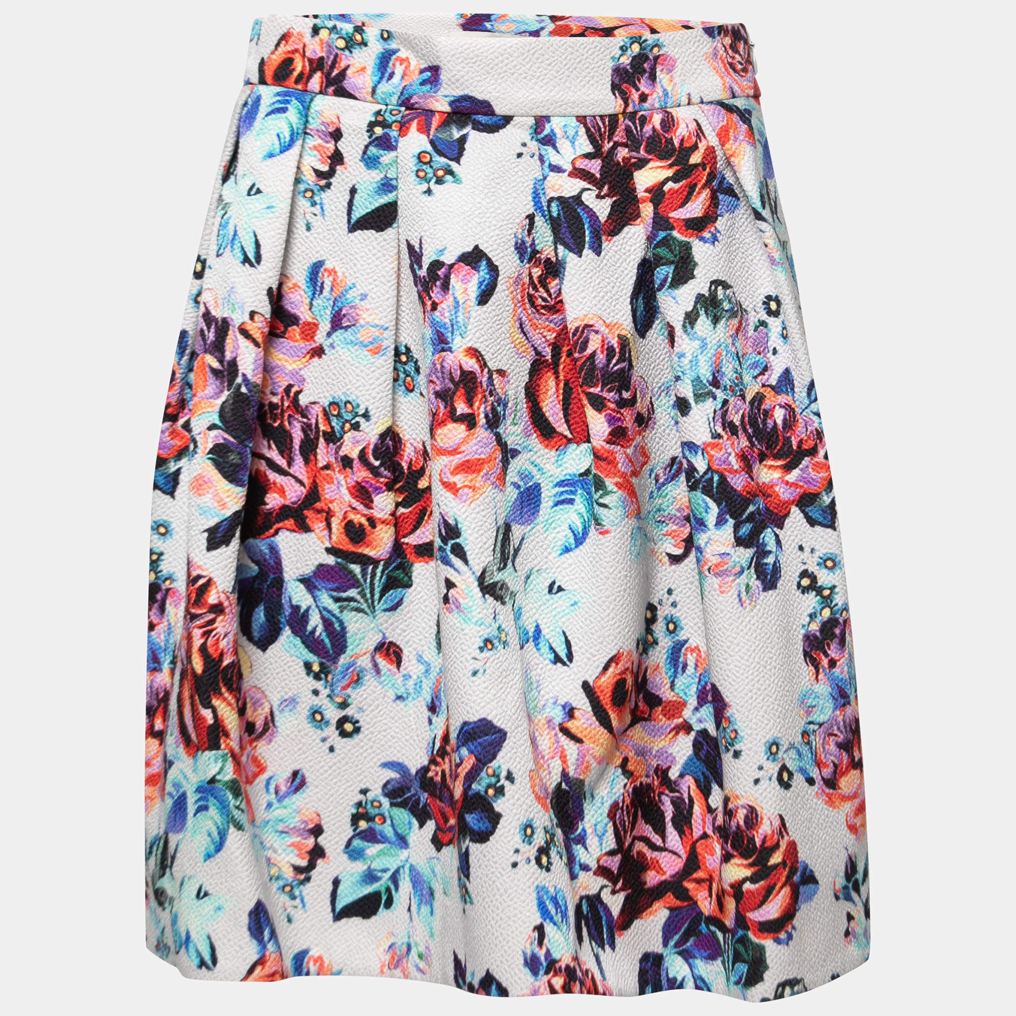 Mary Katrantzou White Floral Printed Silk Blend Mini Skirt M