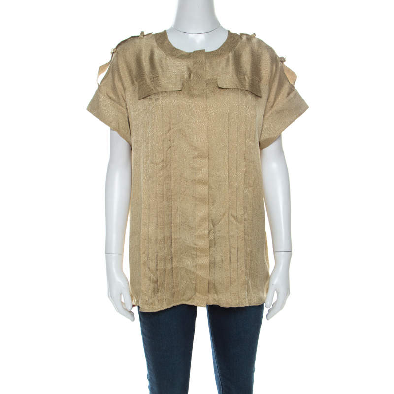 Pre Owned Matthew Williamson Gold Silk Pin-Tuck Detail Top M