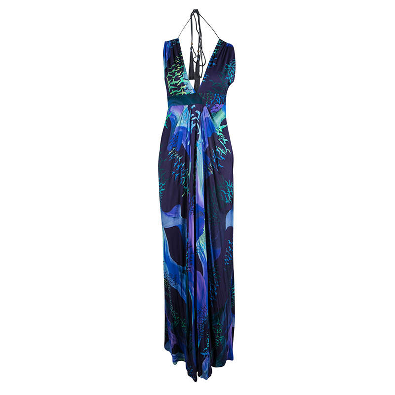 Matthew Williamson Escape Multicolor Bird Print Tassel Detail Maxi Dress M