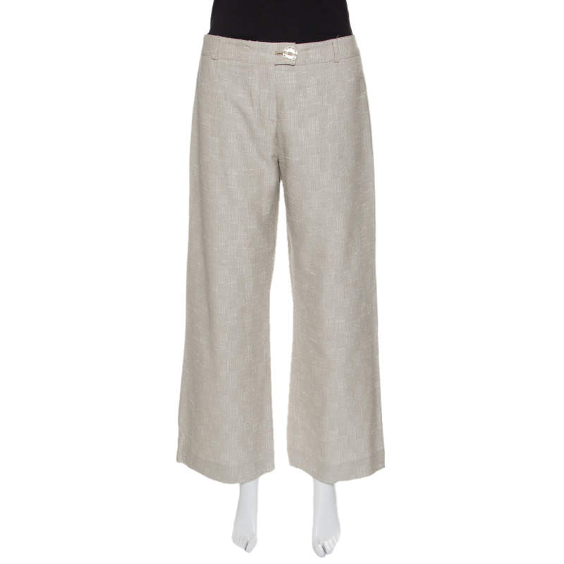 Matthew Williamson Beige Embellished Patch Detail Wide Leg Pants M