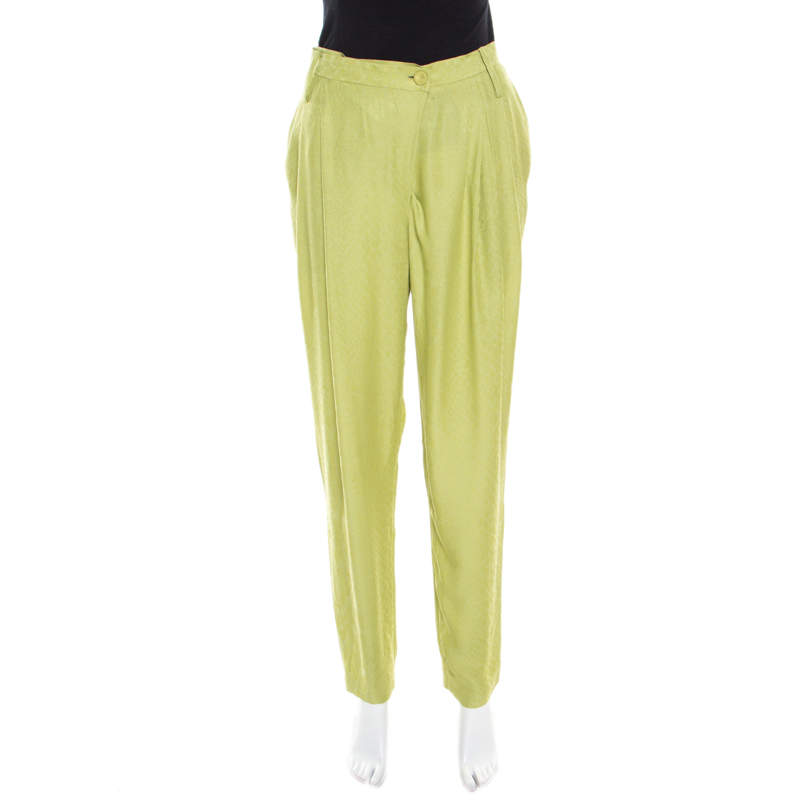 Matthew Williamson Pastel Green Patterned Jacquard Silk Pleat Front Trousers M