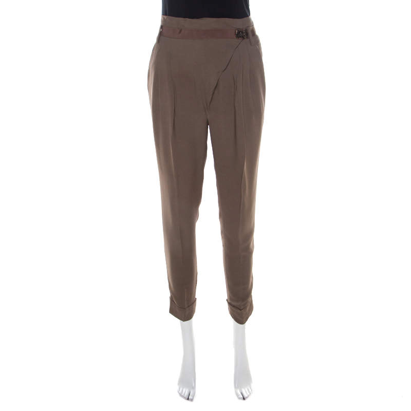 Matthew Williamson Mocha Brown Crepe Cuffed Trousers S