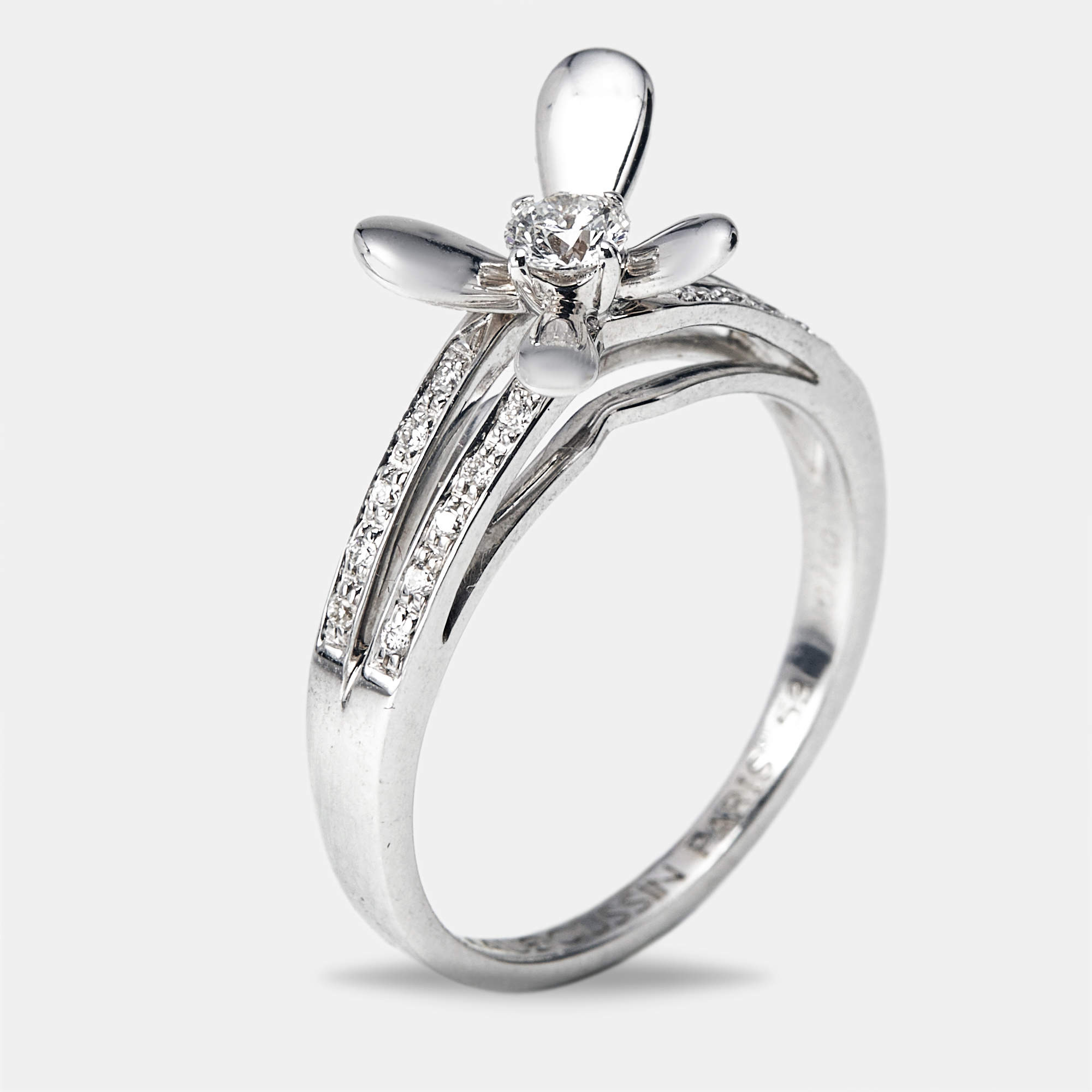 Pre Owned Mauboussin Moi Aimer Toi Diamonds 18k White Gold Ring Size 53