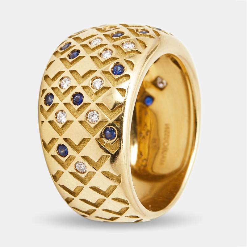 Mauboussin Salome Diamond Sapphire 18k Yellow Gold Ring Size 52