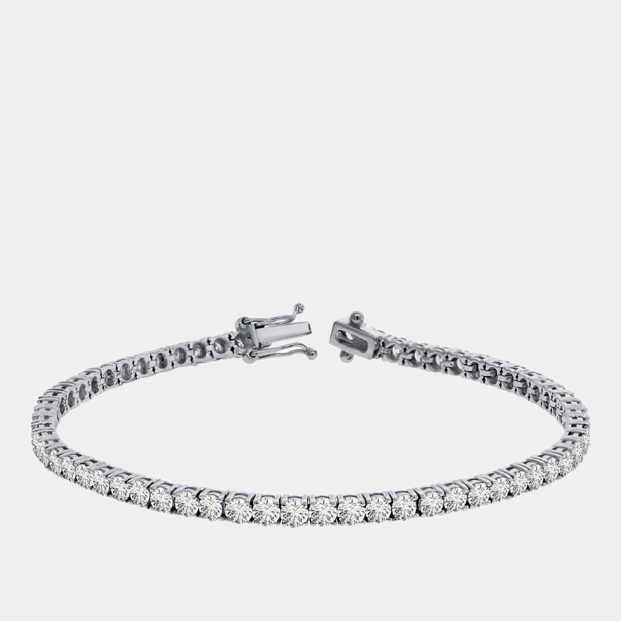 Pre Owned 3.00 cts Brilliant Round Cut Lab Grown Diamond 14K Solid White Gold 7" Tennis Bracelet
