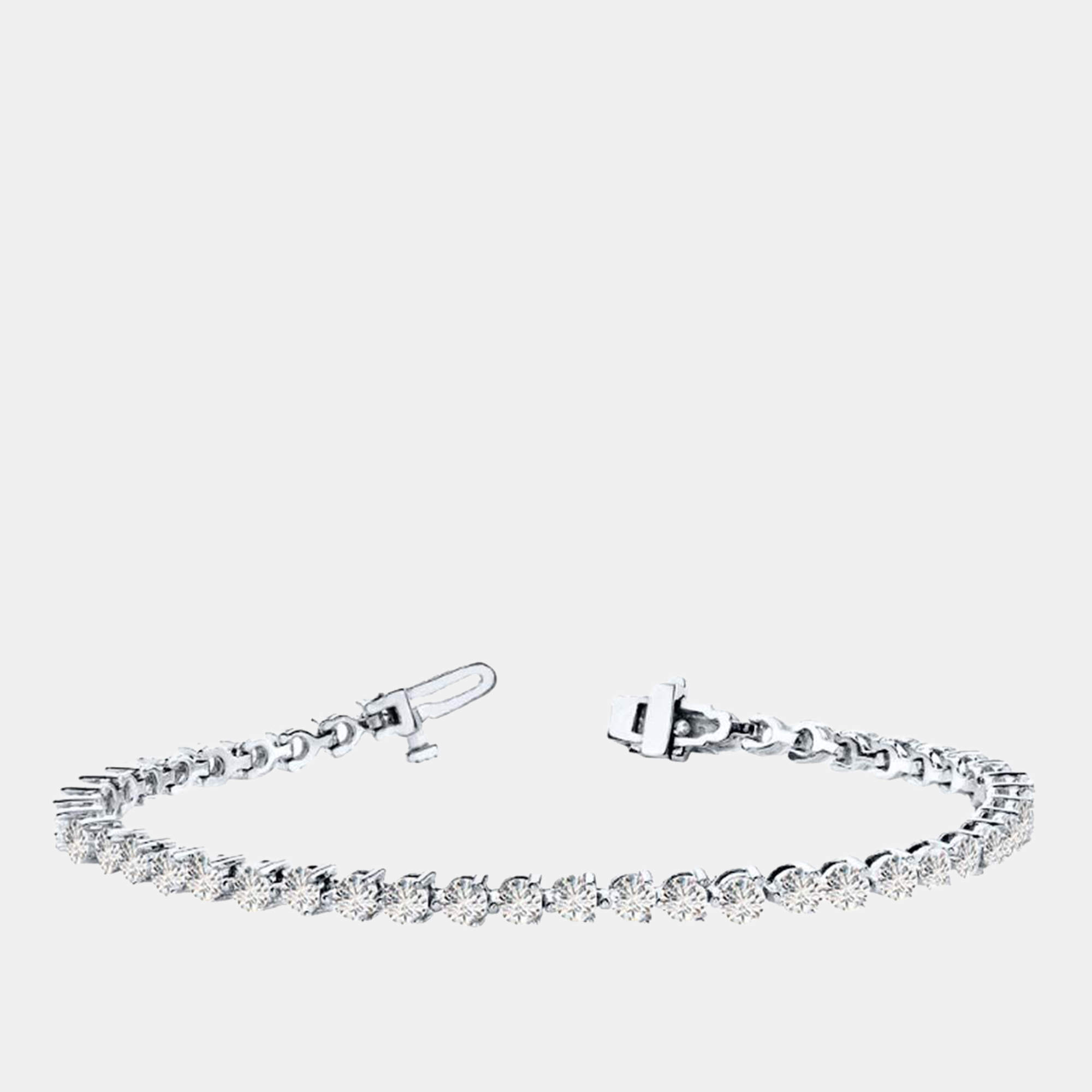 مملوكة مسبقًا 4cts Lab Grown Diamond 14K White Gold 3-Prong 7" Tennis Bracelet