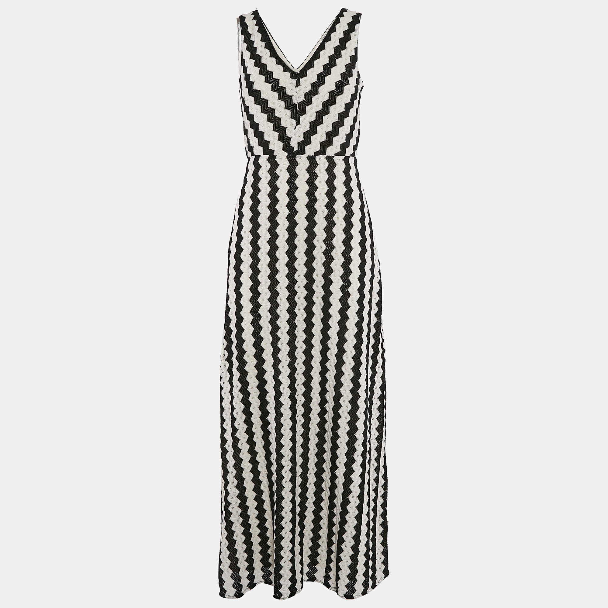 Pre Owned Max & Co. Black/White Chevron Crochet Maxi Dress M