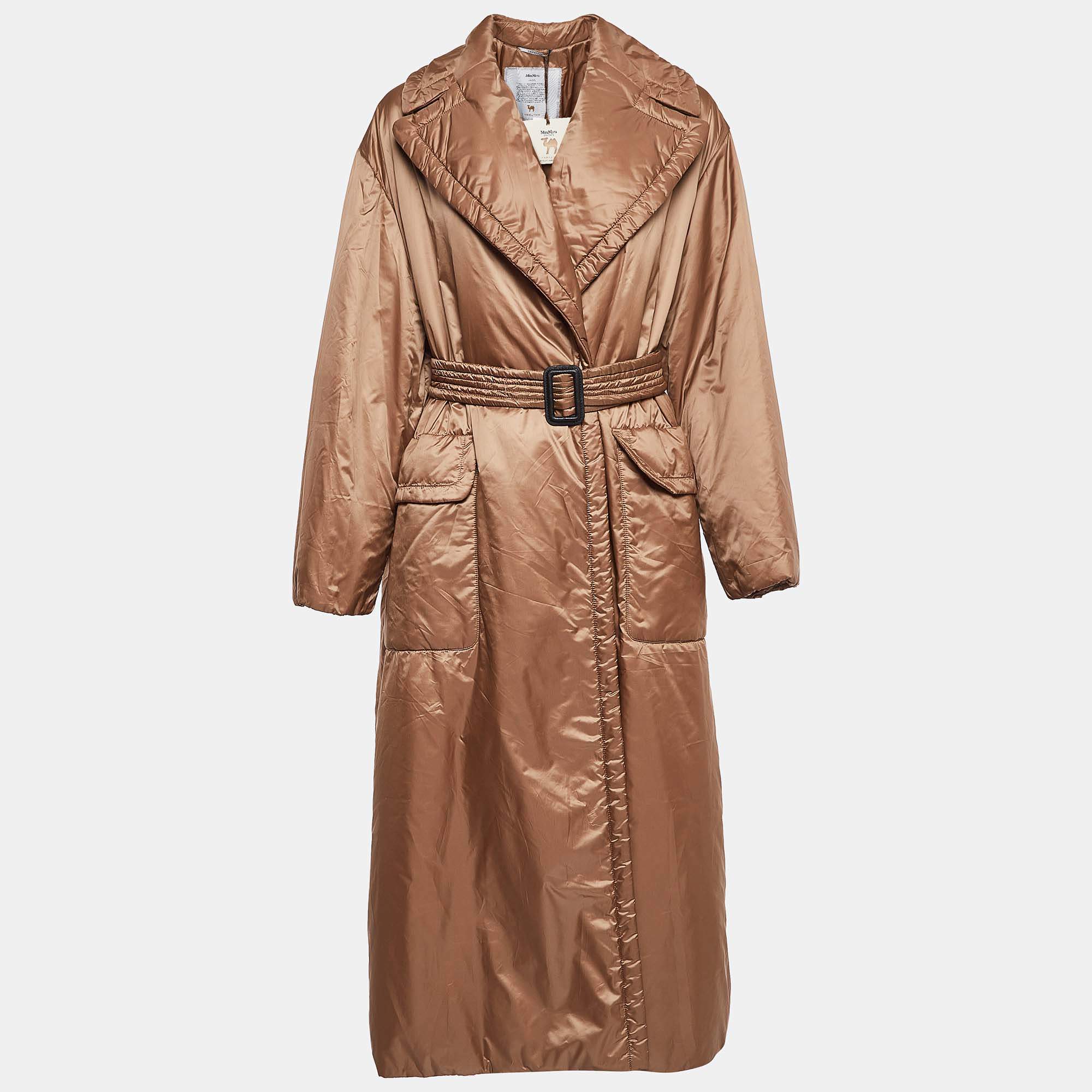 Max Mara Brown Quilted Synthetic Double Breasted Cameluxe Trench Coat M