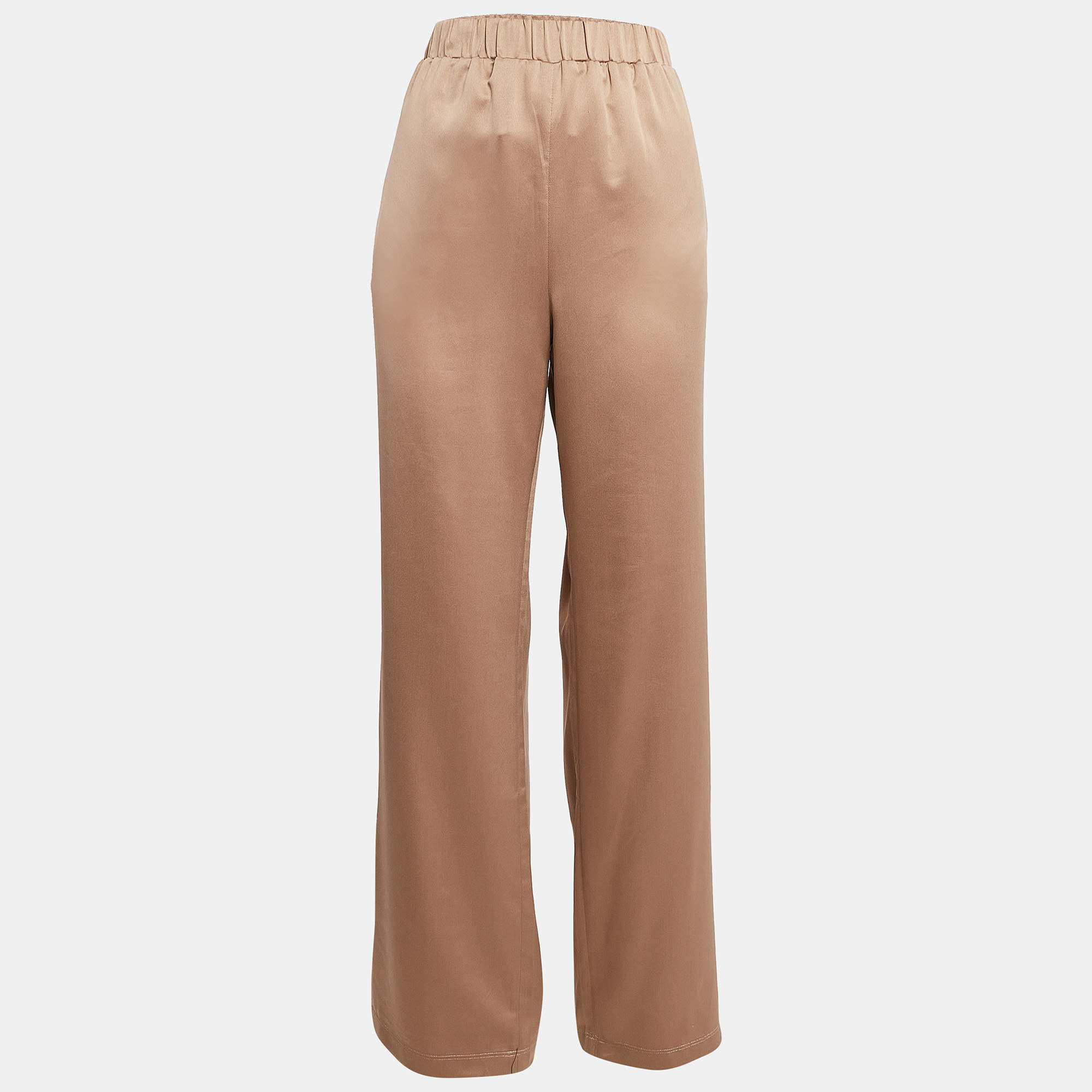 Pre Owned Max Mara Brown Satin Loose Fit Pants XL