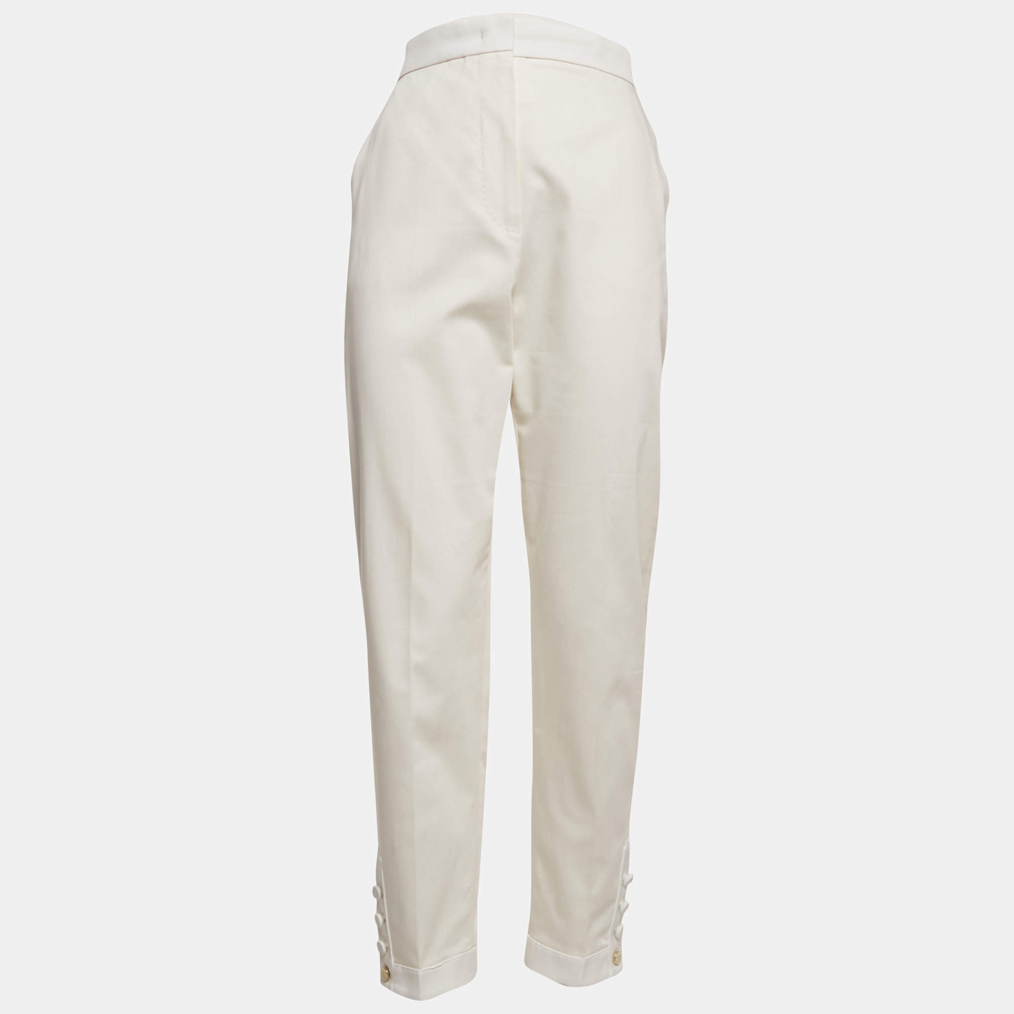 Max Mara White Cotton Blend Trousers L