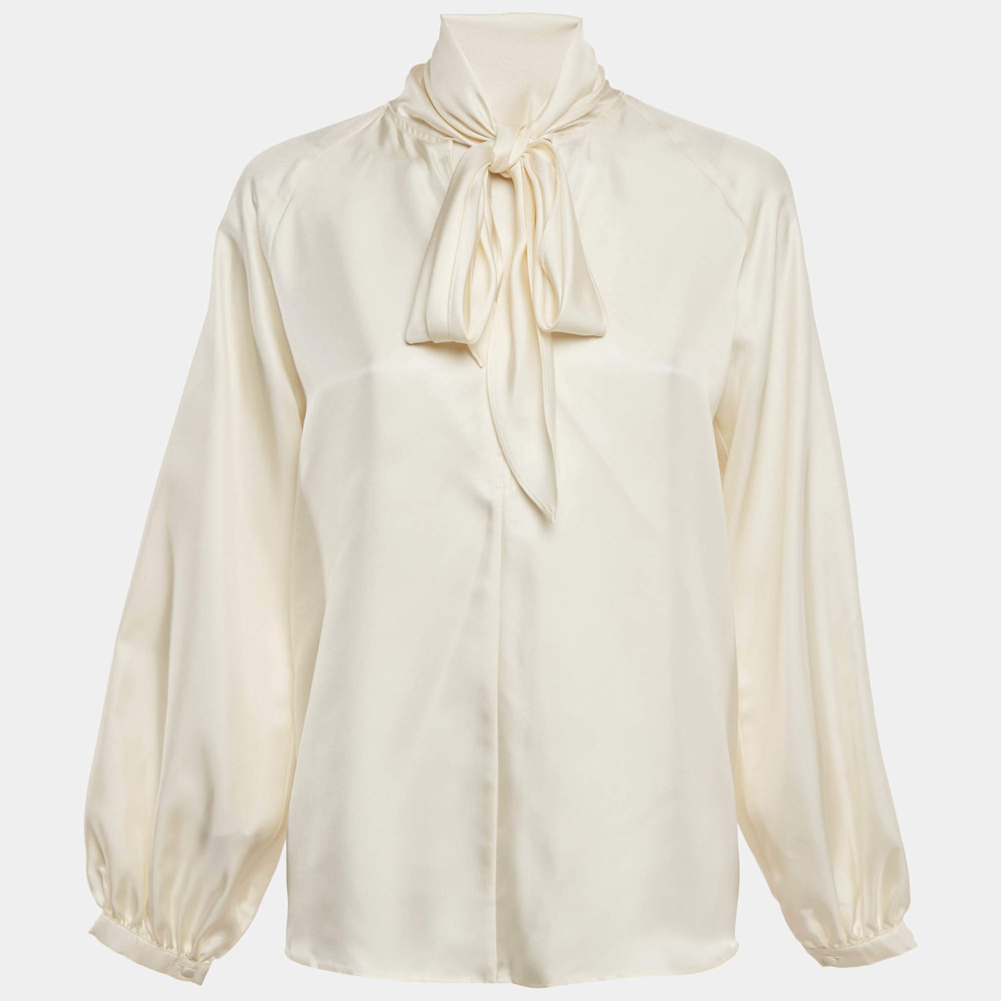 Max Mara Cream Silk Tie-Up Neck Blouse S