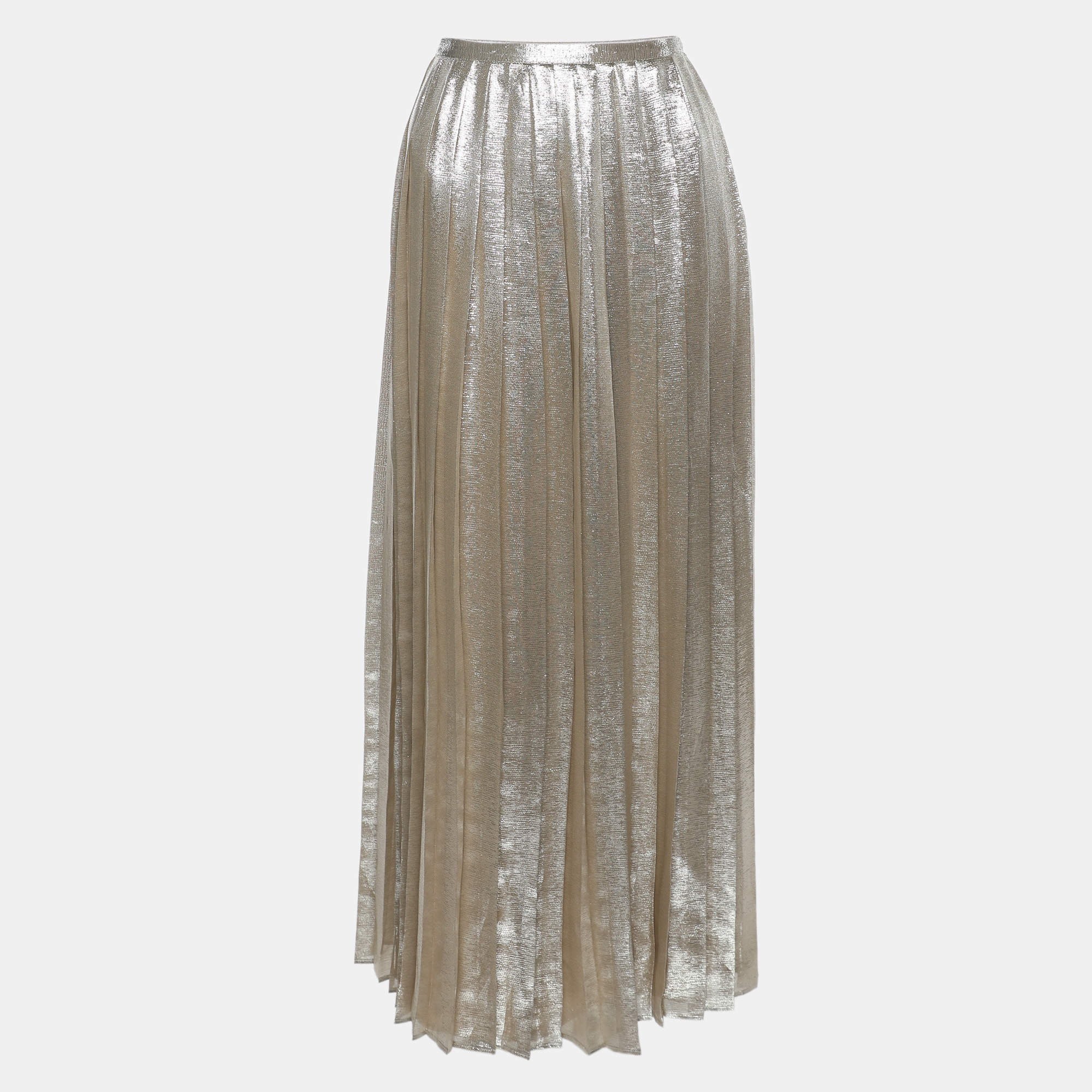 Max Mara Silver Georgette Pleated Maxi Skirt S