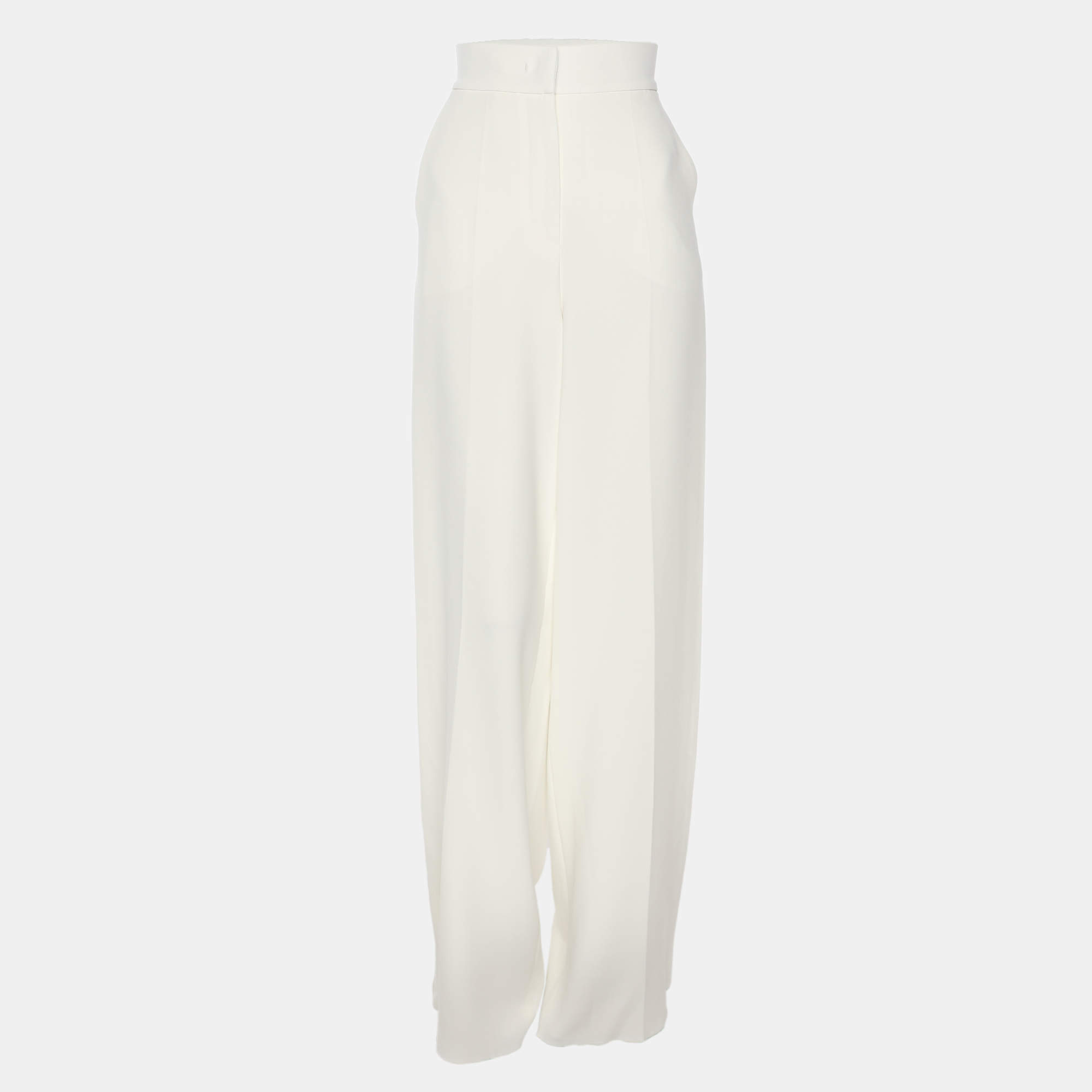 Pre Owned Max Mara White Crepe Palazzo Pant XS