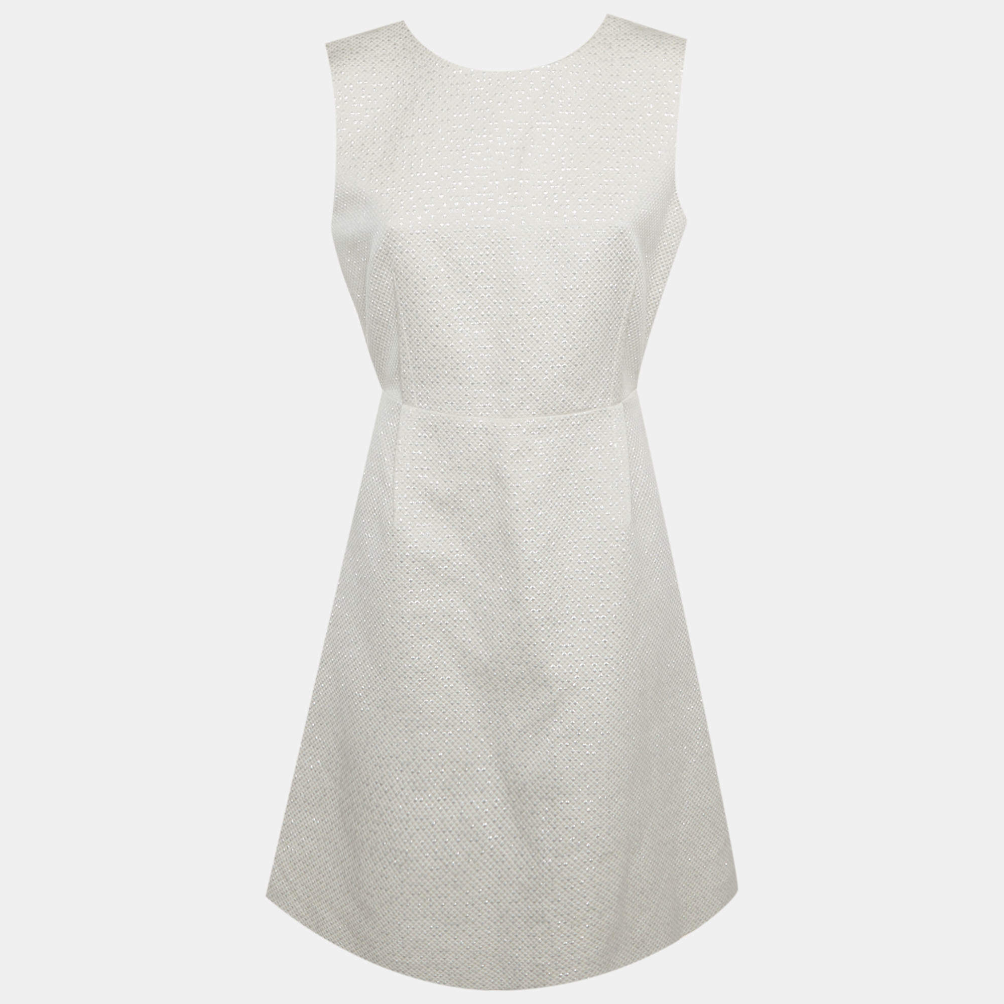 Pre Owned Max Mara Light Grey Textured Lurex Mini Dress M