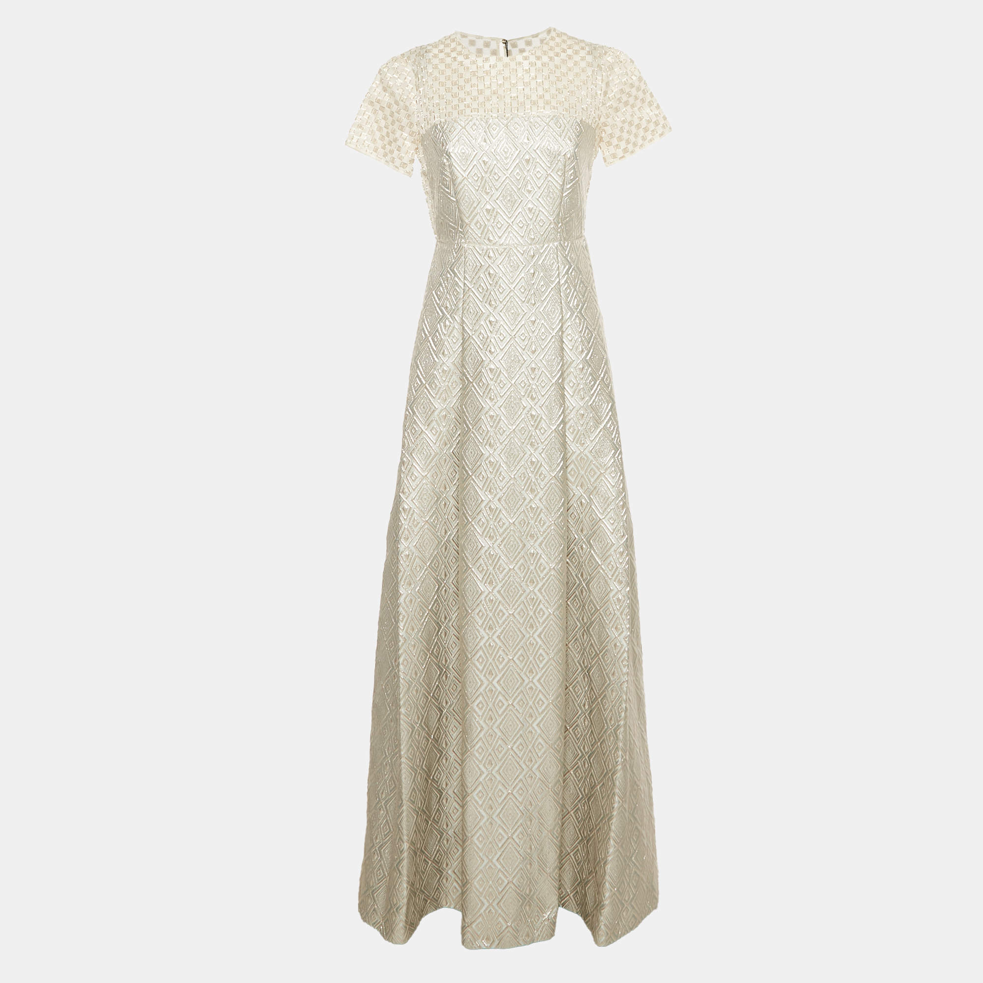 Pre Owned Max Mara Blue Lurex Jacquard Gown S