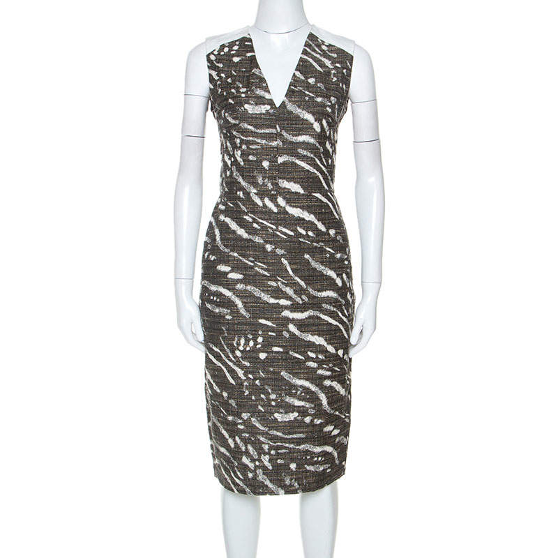 Pre Owned Max Mara Bicolor Patterned Knit Sleeveless Midi Dress M