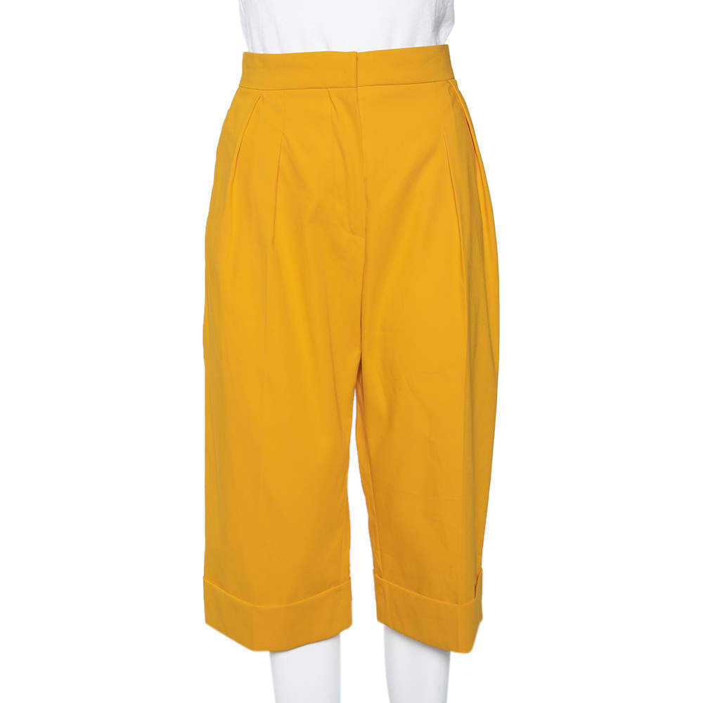 Pre Owned Max Mara Sfilata Yellow Cotton Straight Leg Capri Pants M