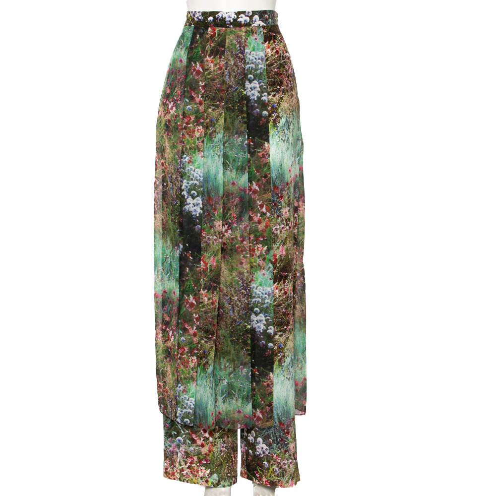 Pre Owned Max Mara Green Floral Printed Silk Canneti Pants S