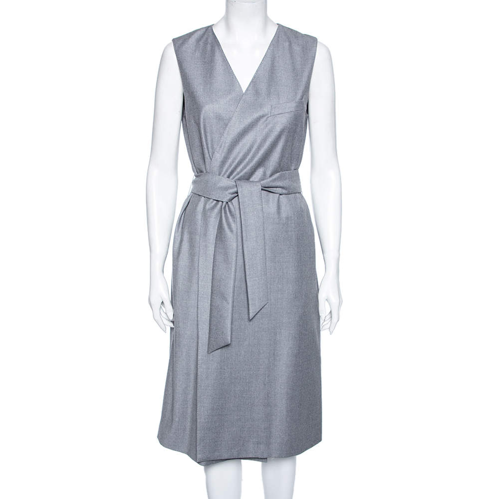 Pre Owned Max Mara Grey Wool Sleeveless Belted Coat M