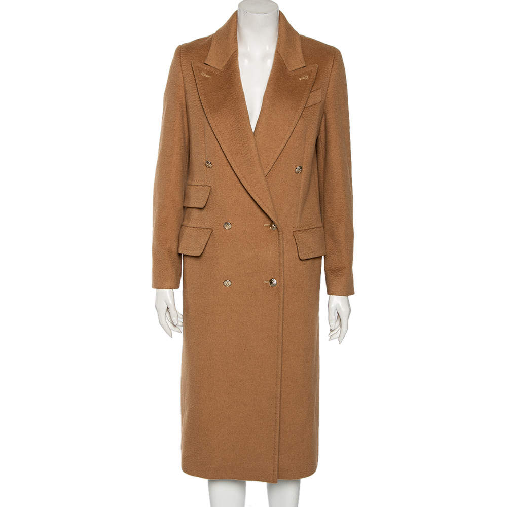Pre Owned Max Mara Camel Wool Double Breasted Coat S