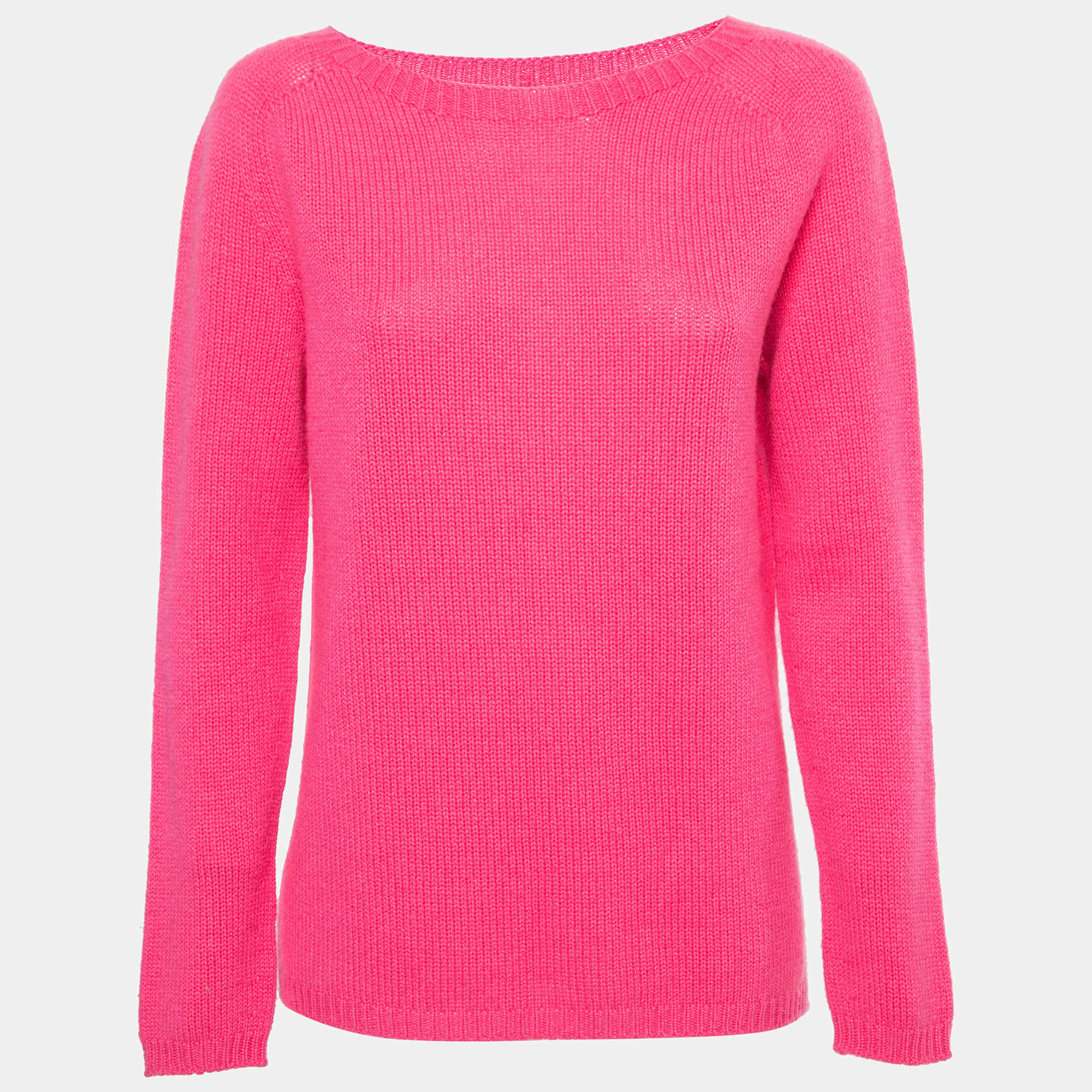 Pre Owned S'Max Mara Pink Cashmere Long Sleeve Crew Neck Sweater L