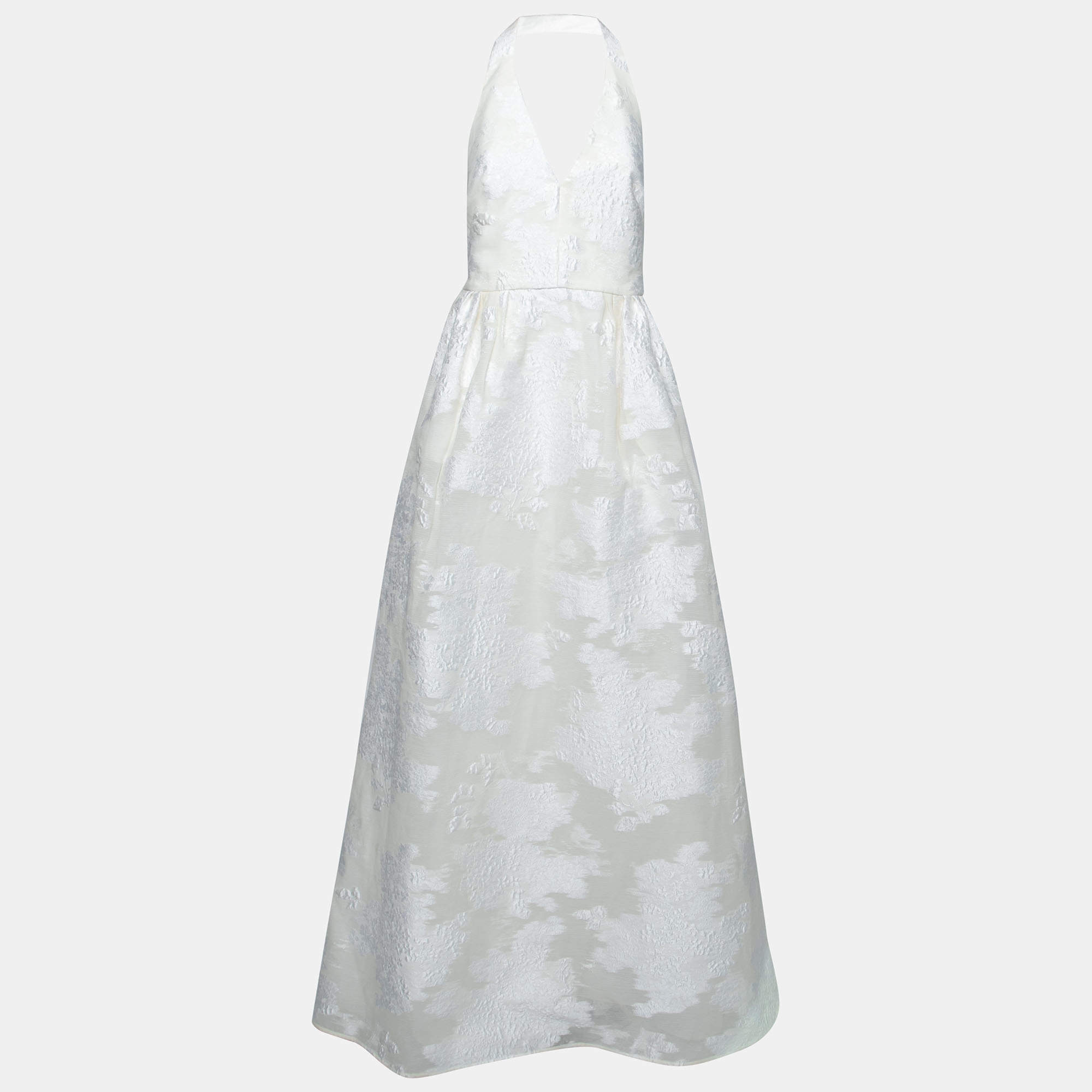 Pre Owned Max Mara White Lurex Jacquard Halter Neck Ermione Wedding Dress M