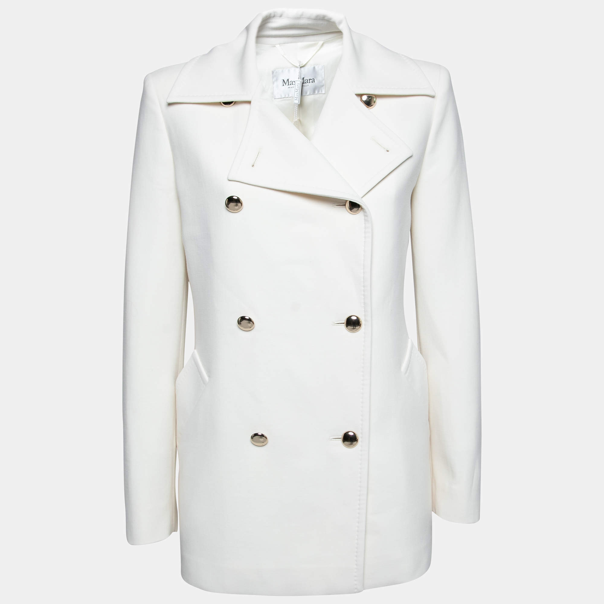 Pre Owned Max Mara Off White Wool Double Breasted Rebus Coat M