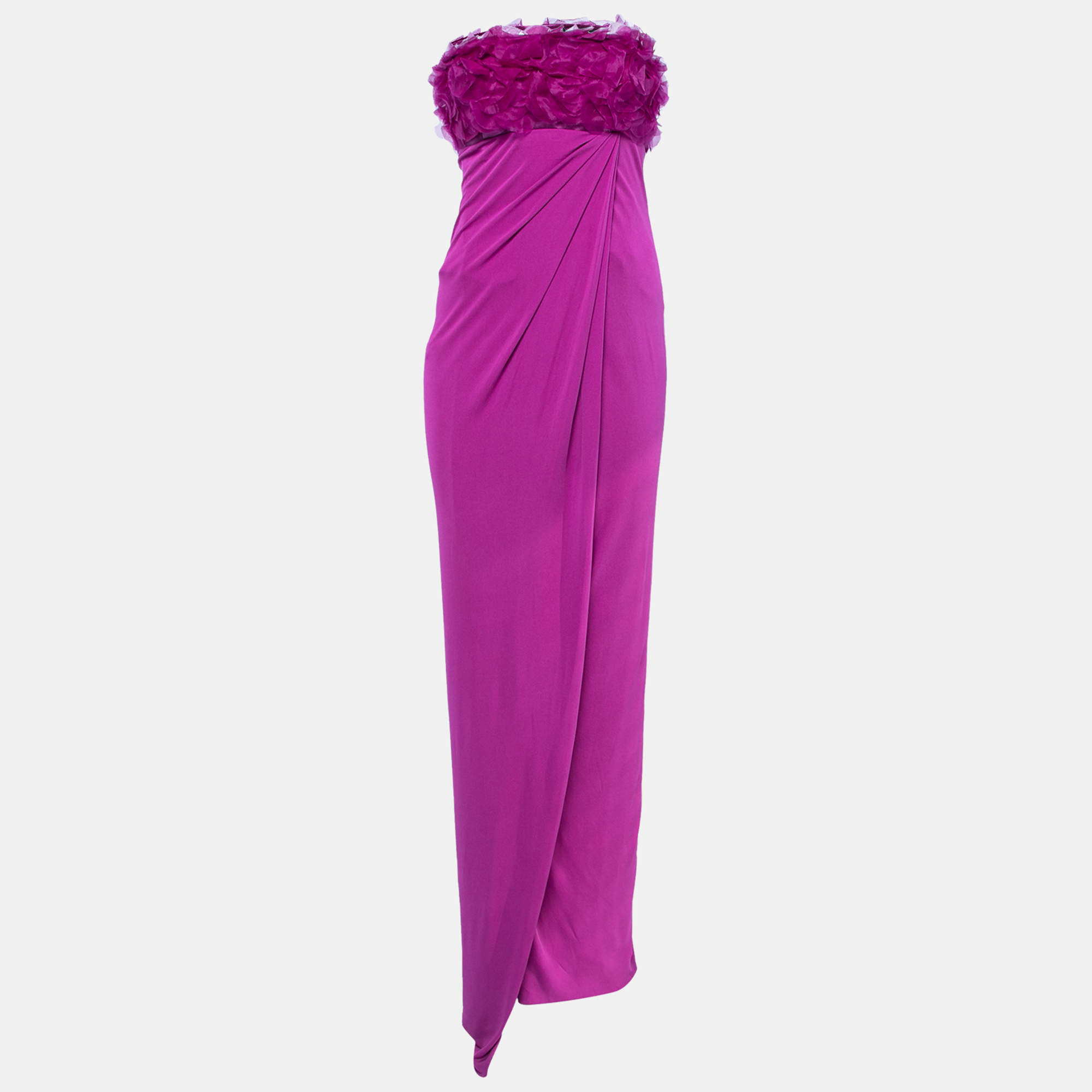 Pre Owned Max Mara Purple Jersey & Tulle Embellished Strapless Maxi Dress S