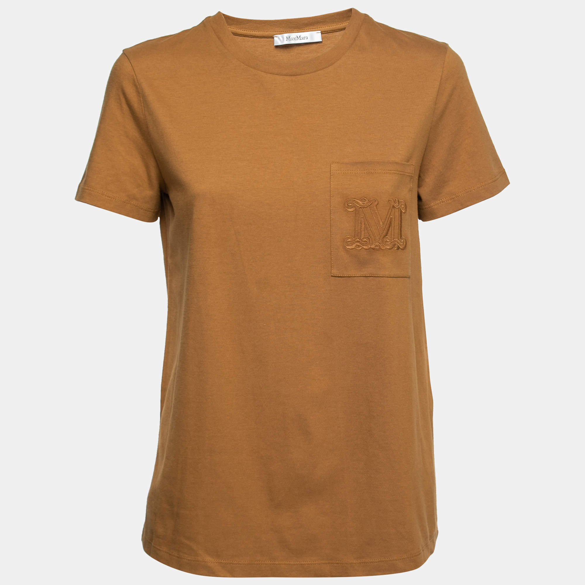 Pre Owned Max Mara Brown Cotton Pocket Detail Short Sleeve T-Shirt M