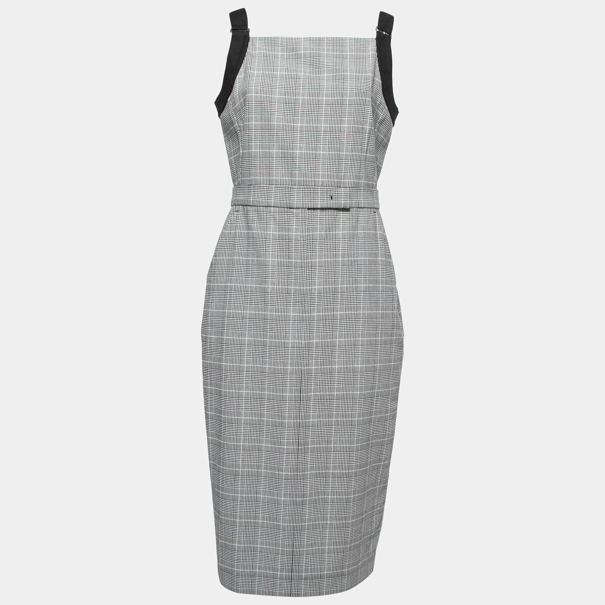 Pre Owned Max Mara Black Checked Cotton Sleeveless Midi Dress M