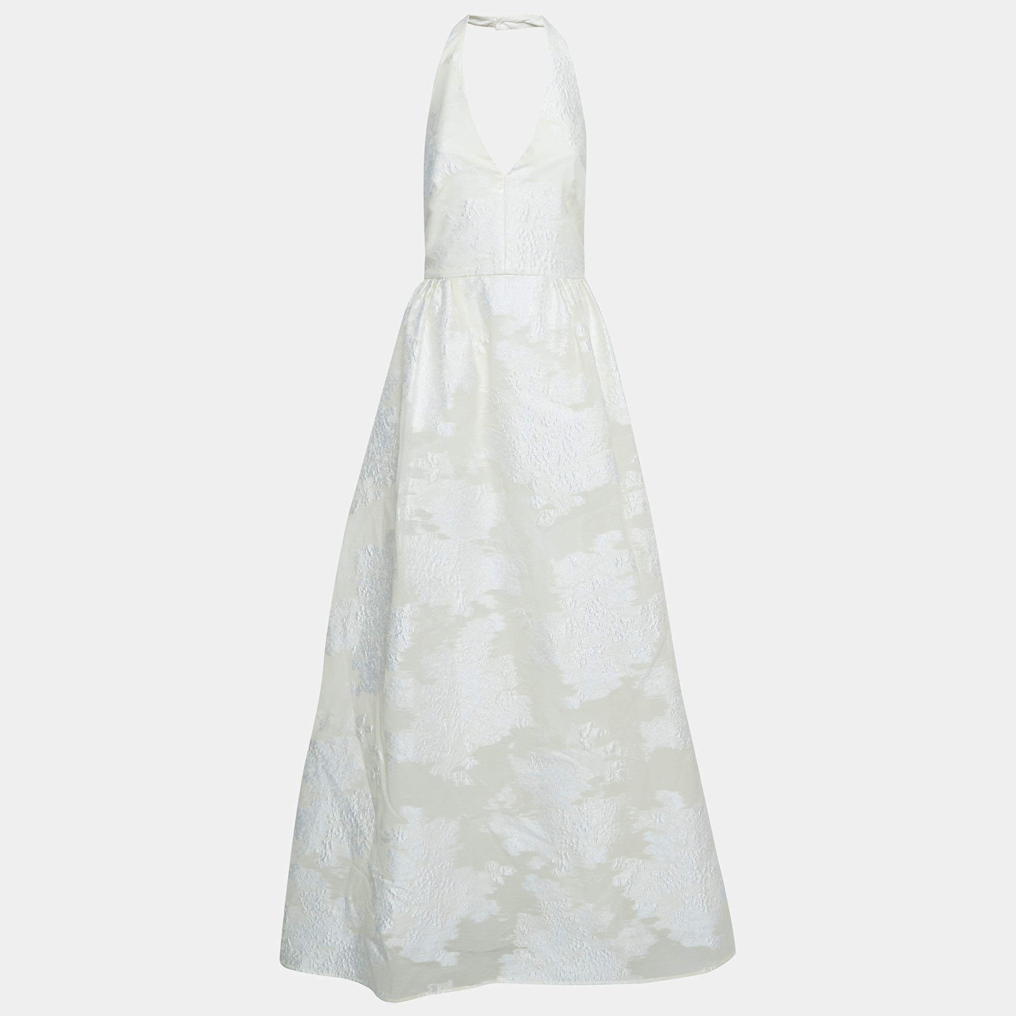 Max Mara White Lurex Jacquard Halter Neck Ermione Gown L