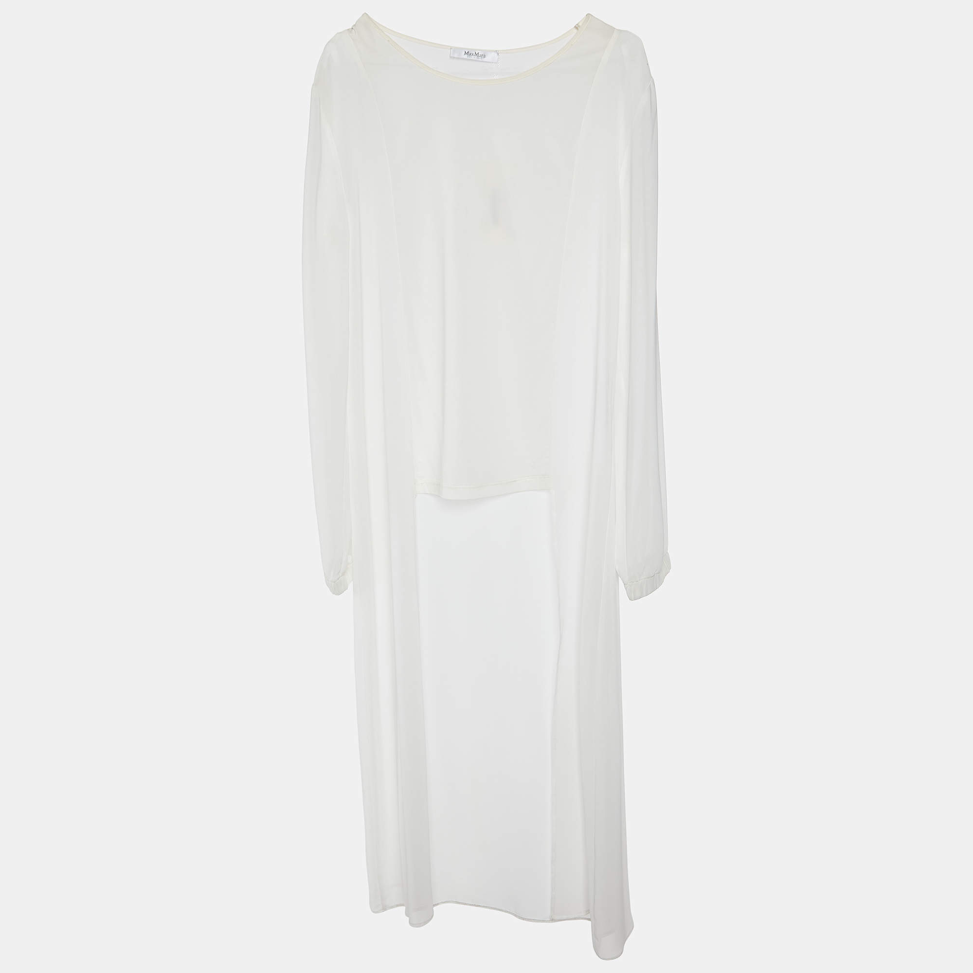 Max Mara White Sheer Crepe Fabio High Low Tunic S