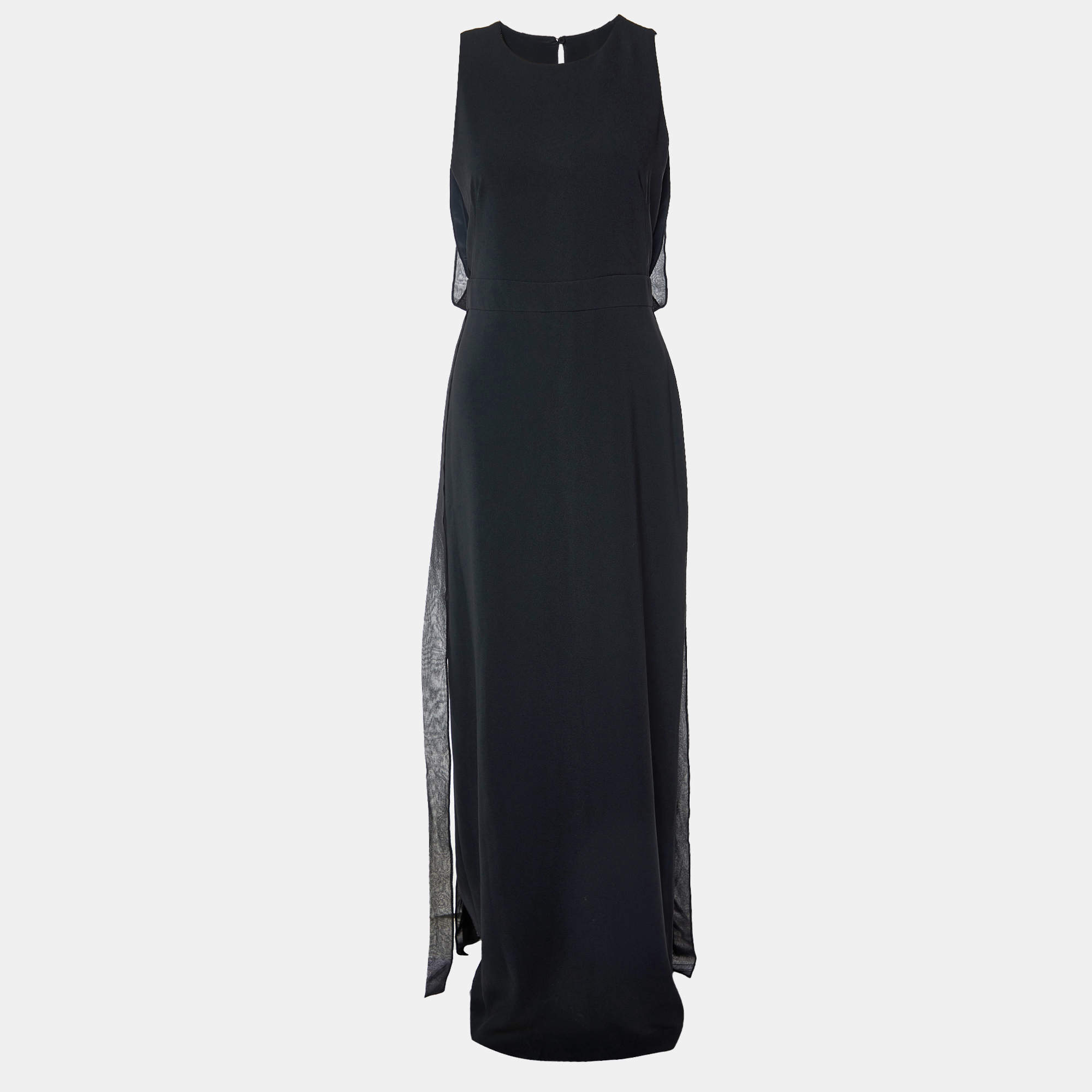 Max Mara Black Crepe & Silk Ribbon Detail Amour Maxi Dress S