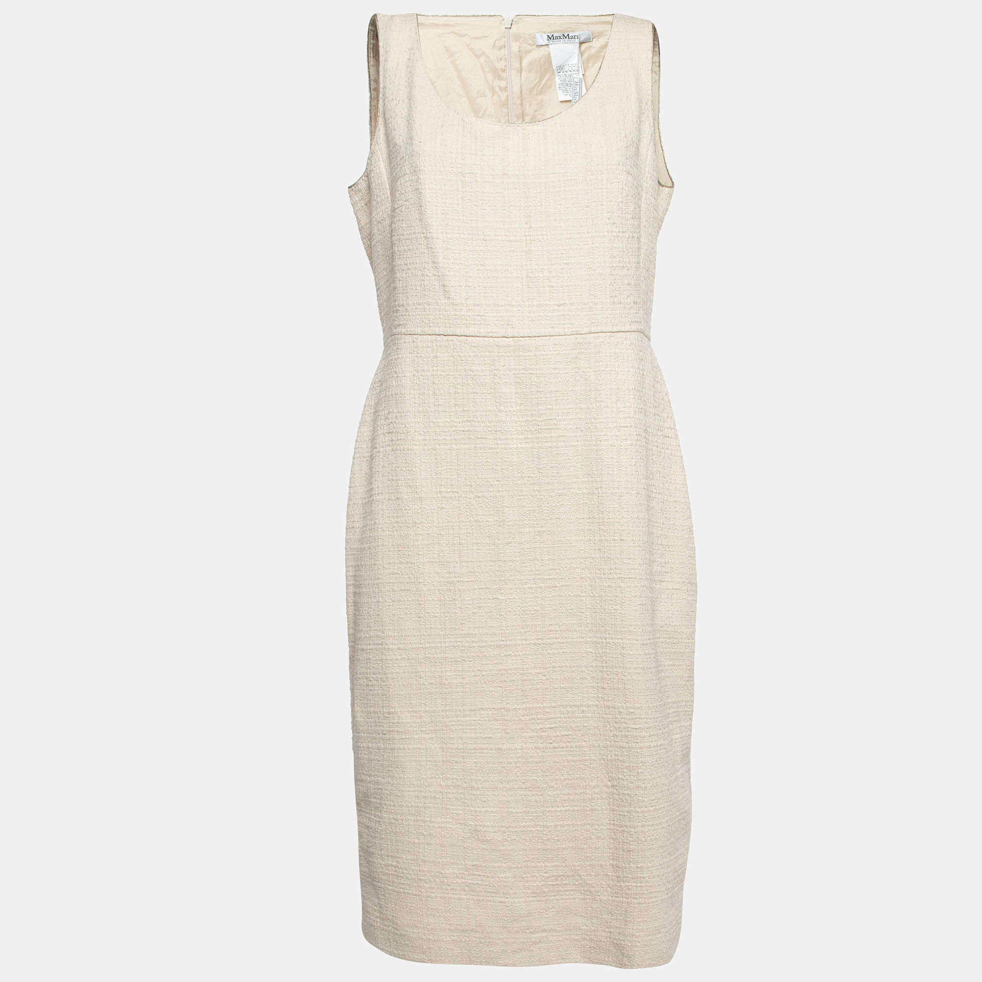 Max Mara Cream Tweed Sleeveless Sheath Dress L