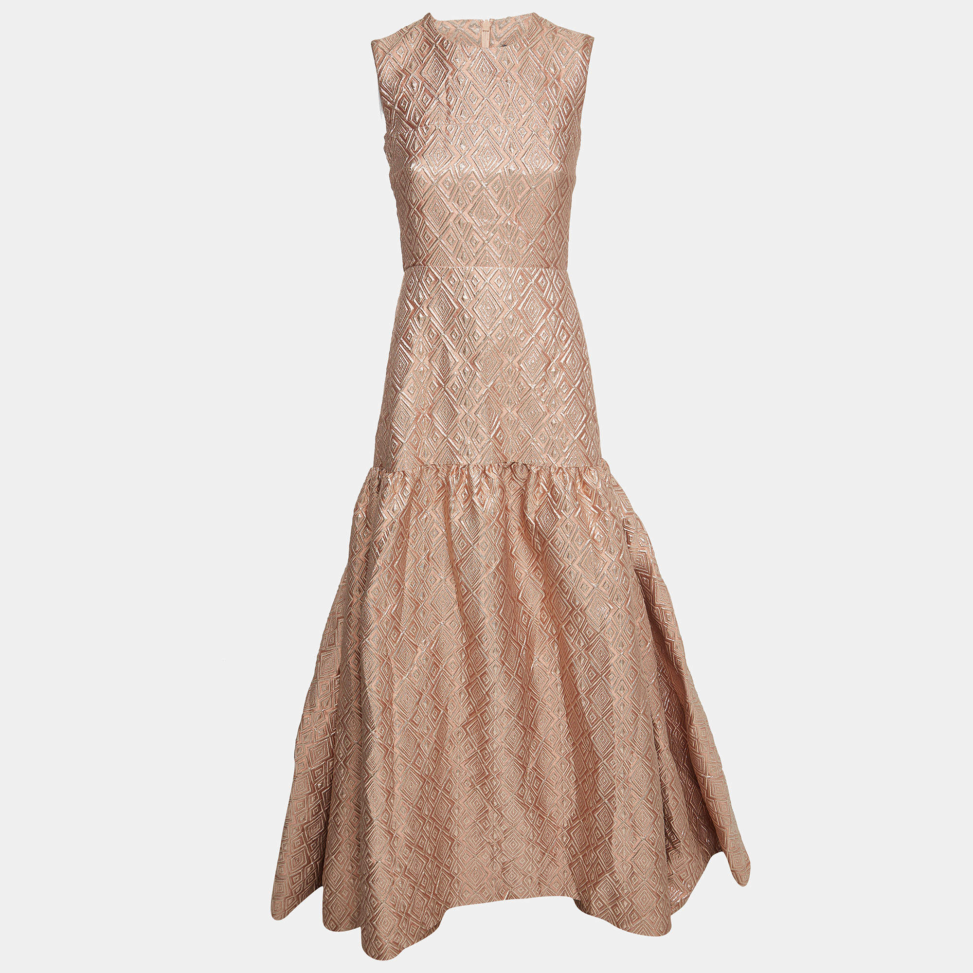 Max Mara Pink Lurex Jacquard Evening Gown S