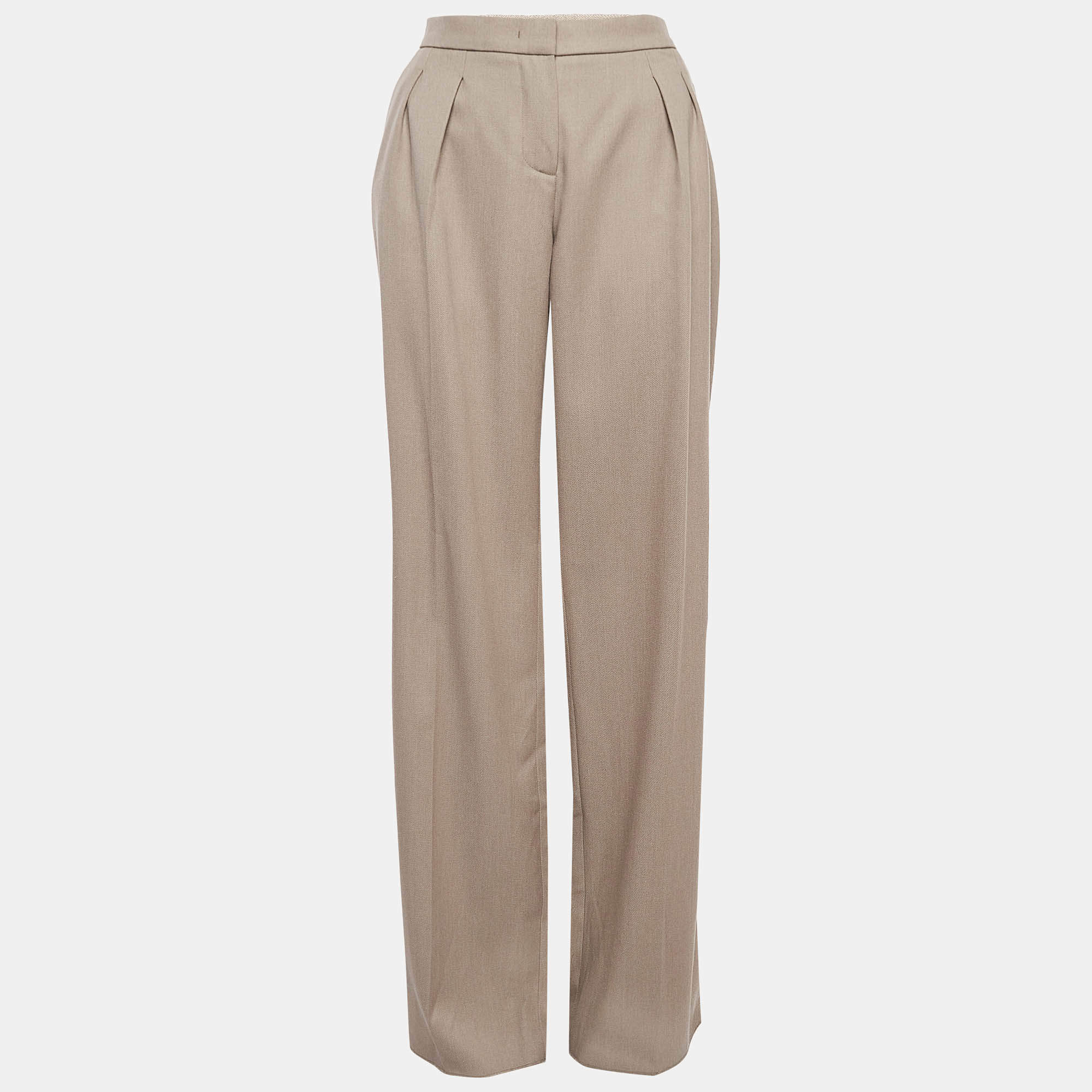 Pre Owned Max Mara Beige Virgin Wool Loose Fit Trousers L