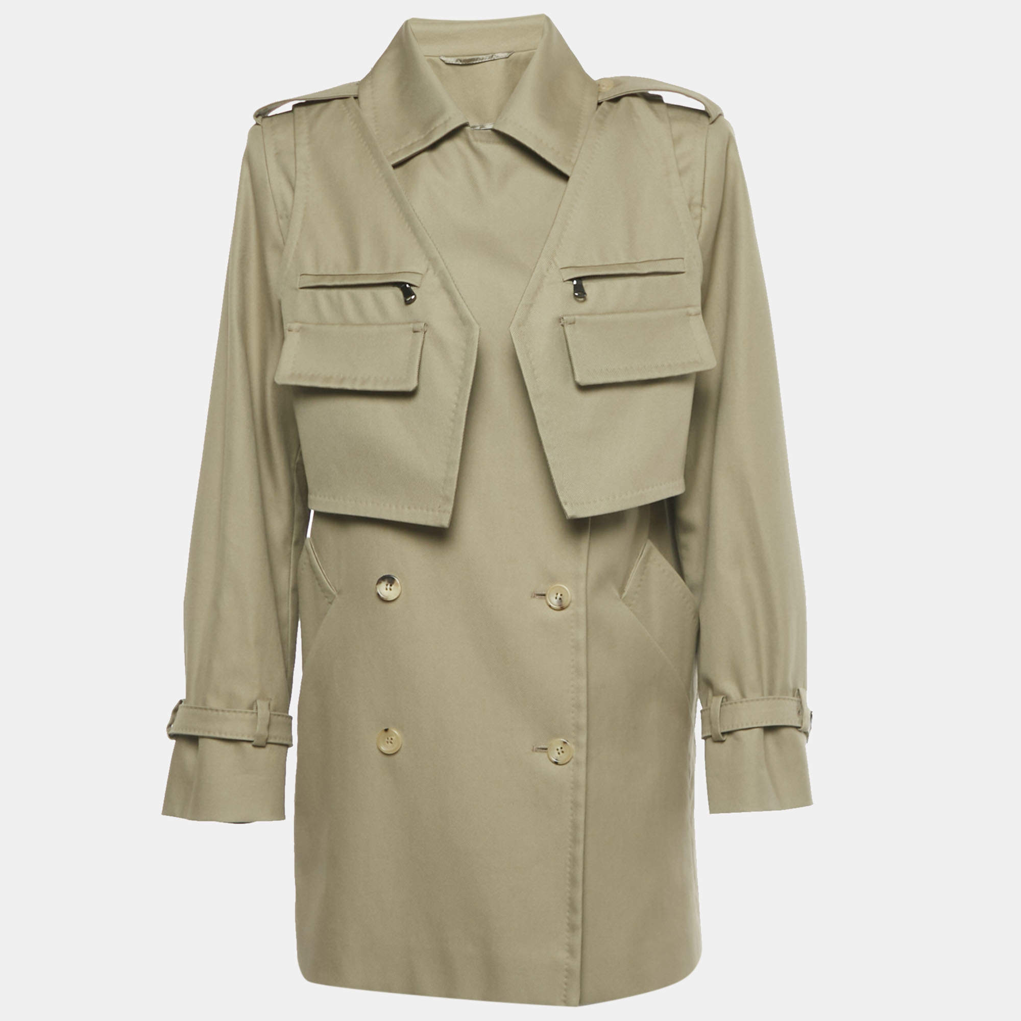 Pre Owned Max Mara Sfilata Khaki Green Gabardine Double Breasted Peonie Coat S
