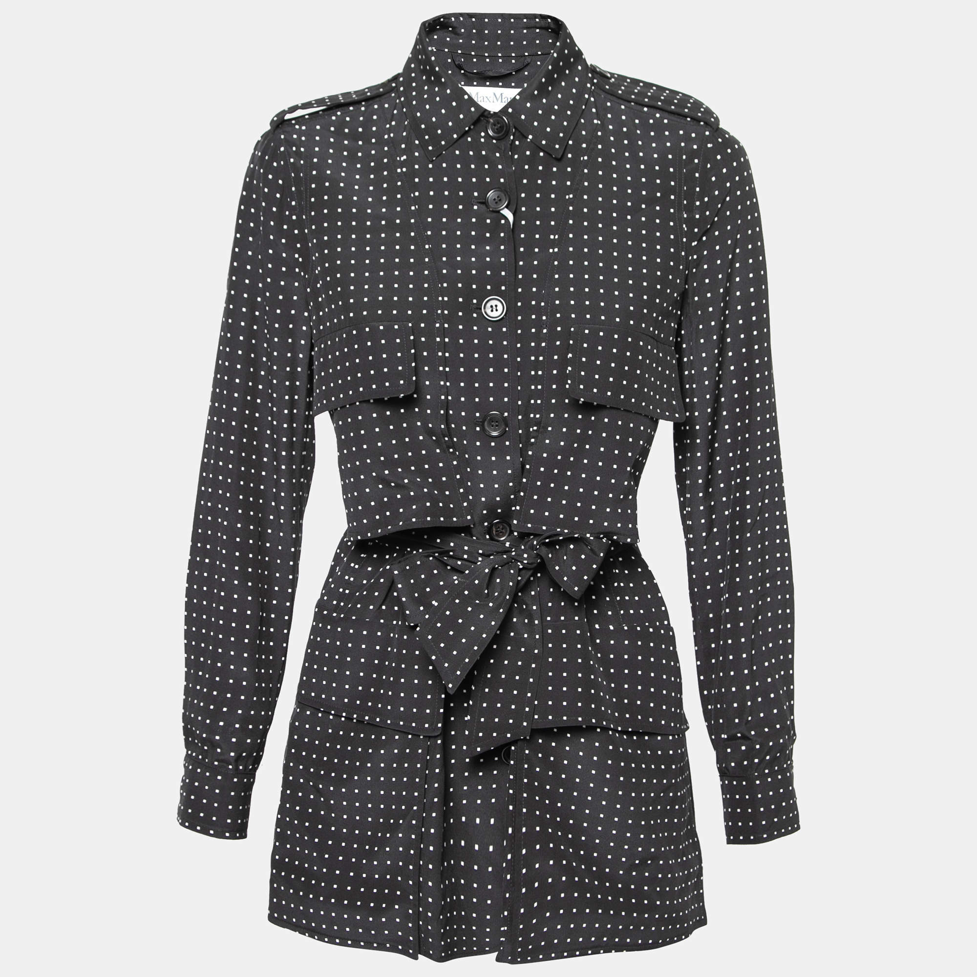 Max Mara Sfilata Black Printed Silk Maltese Belted Jacket S