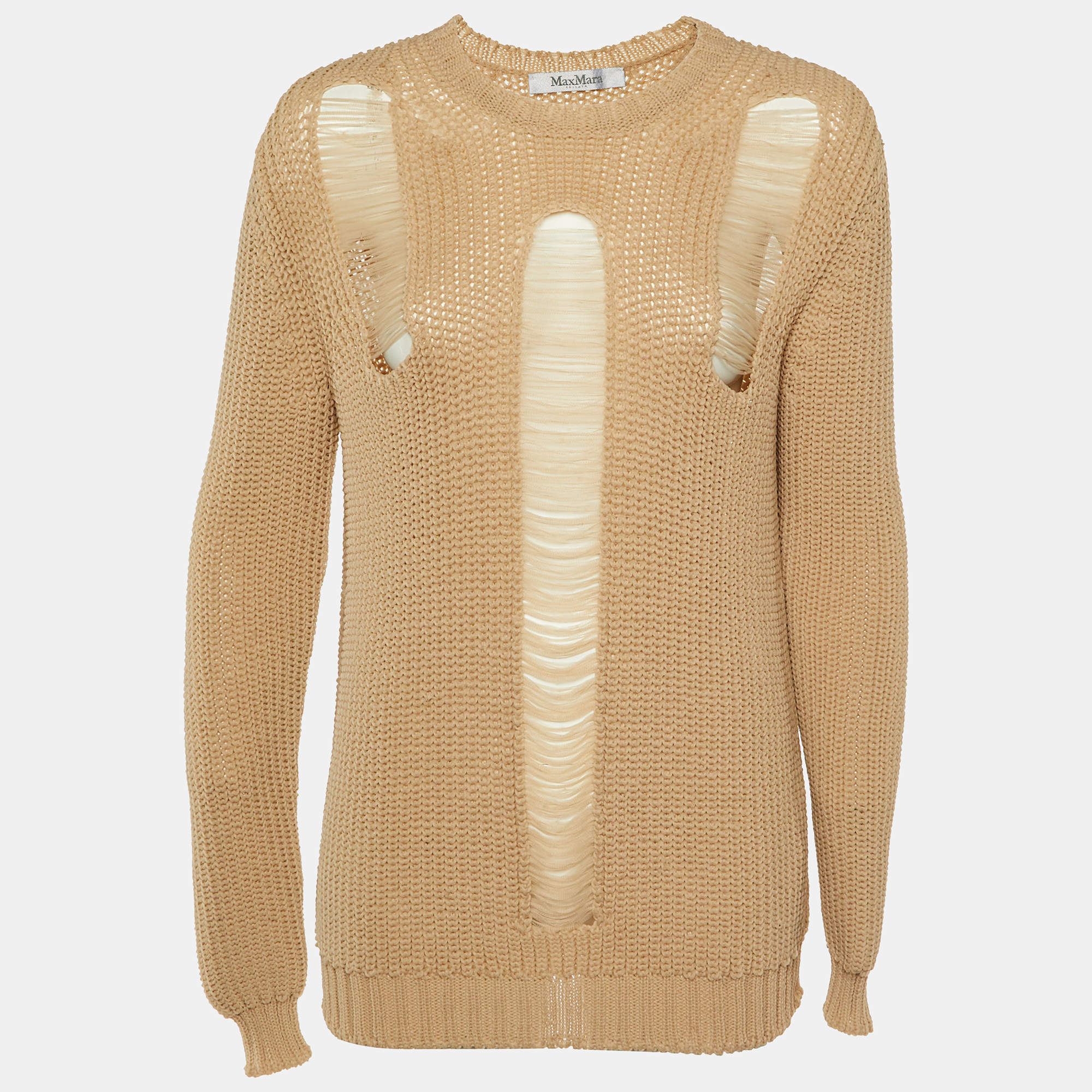 Max Mara Sfilata Beige Nylon Knit Ripped Sweater M