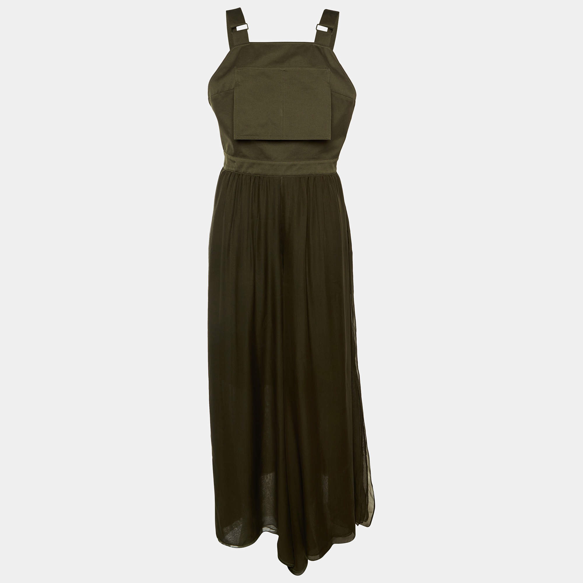 مملوكة مسبقًا Max Mara Sfilata Olive Green Cotton & Silk Overlay Jumpsuit M