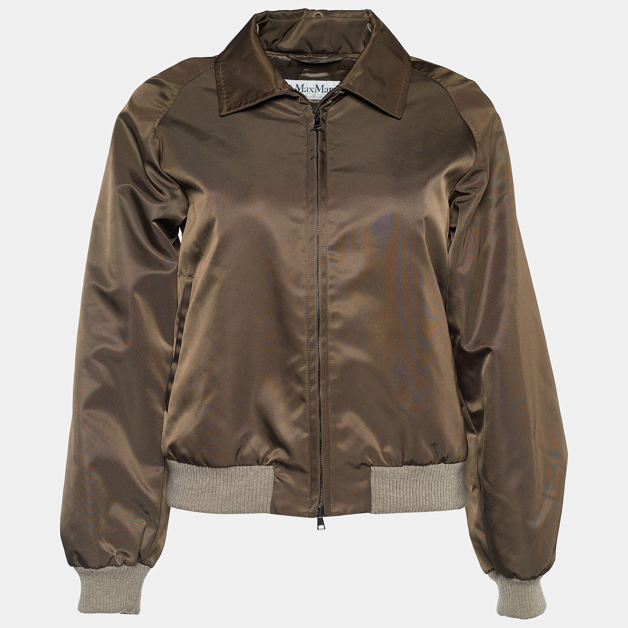 Pre Owned Max Mara Sfilata Khaki Brown Technical Bomber Jacket S