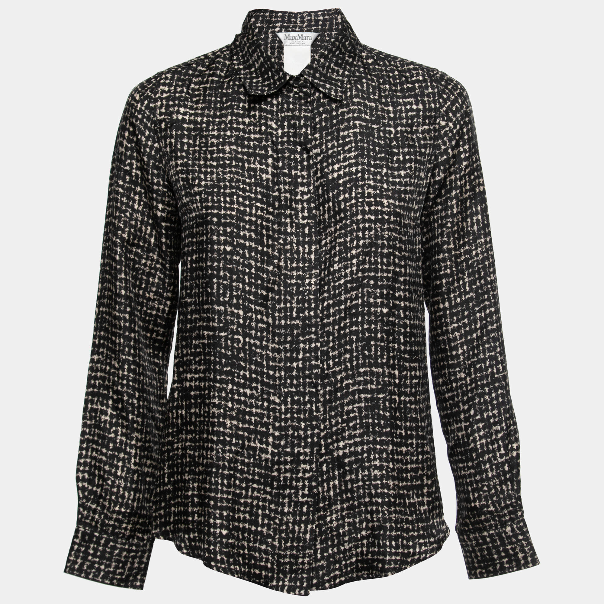 Max Mara Sfilata Black Printed Silk Concealed Button Shirt S