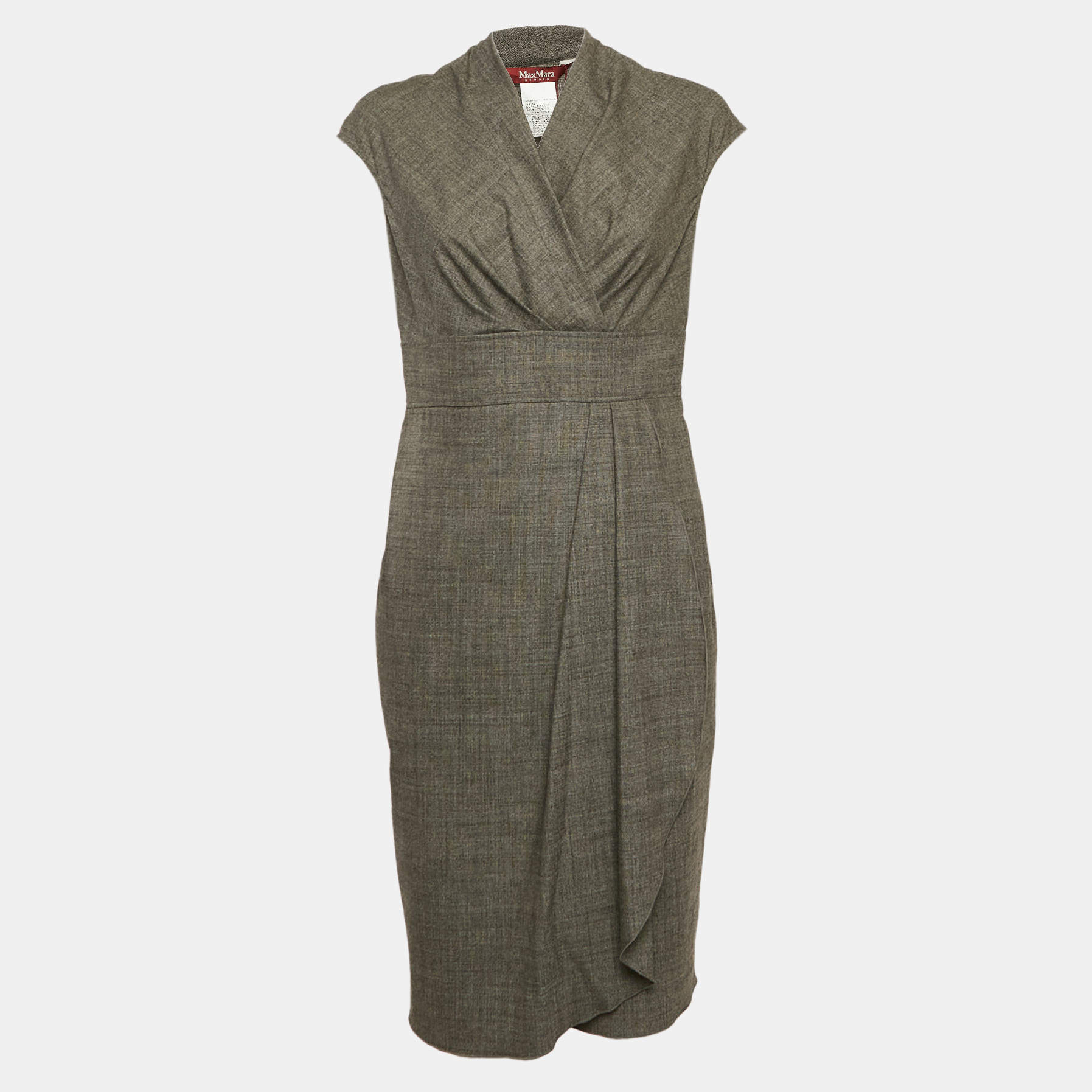 Pre Owned Max Mara Studio Grey Wool Ruffled Sheath Dress M