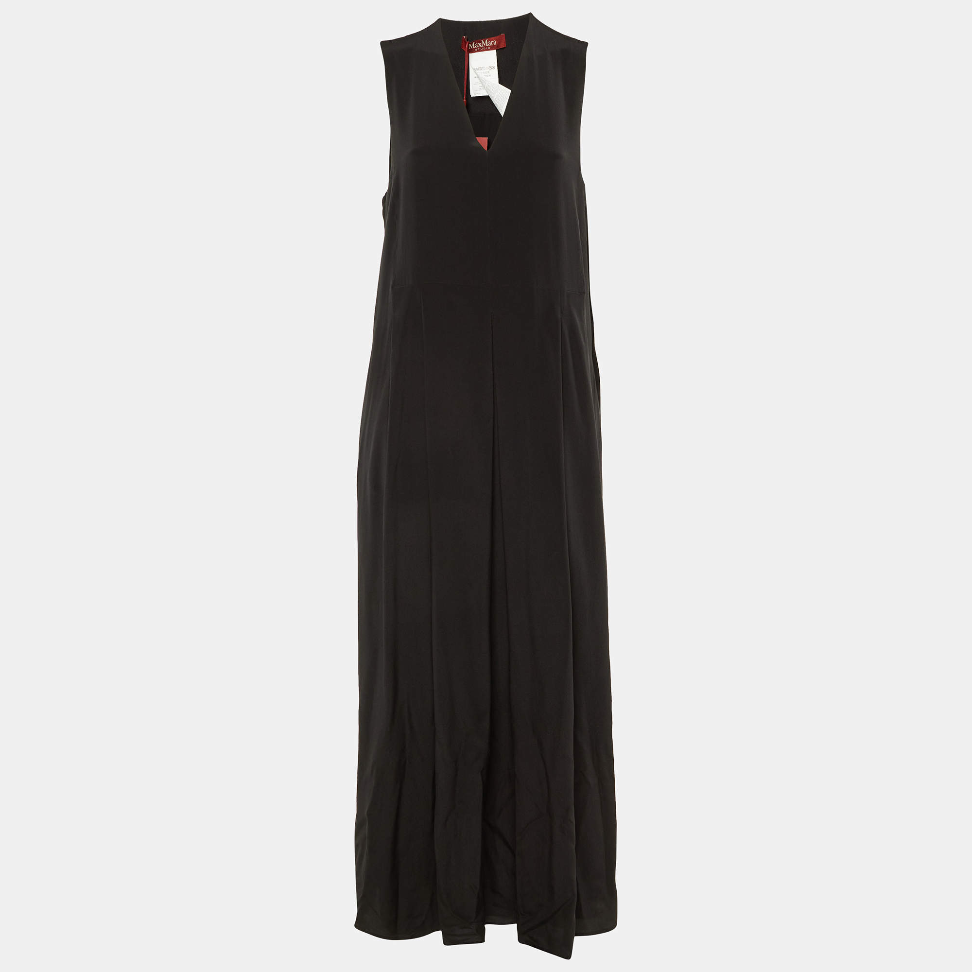 Pre Owned Max Mara Studio Black Silk Balzac Maxi Dress M